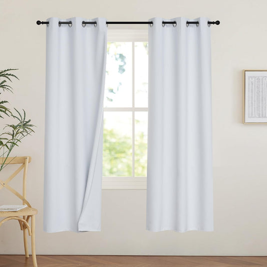 PONY DANCE White 100% Black Out Curtains 63 inch Length, Thermal Insulated Window Treatment Blacout Drapes for Bedroom, Room Darkening Noise Reducing Curtains for Living Room(2 Panels, 34 inches Wide)