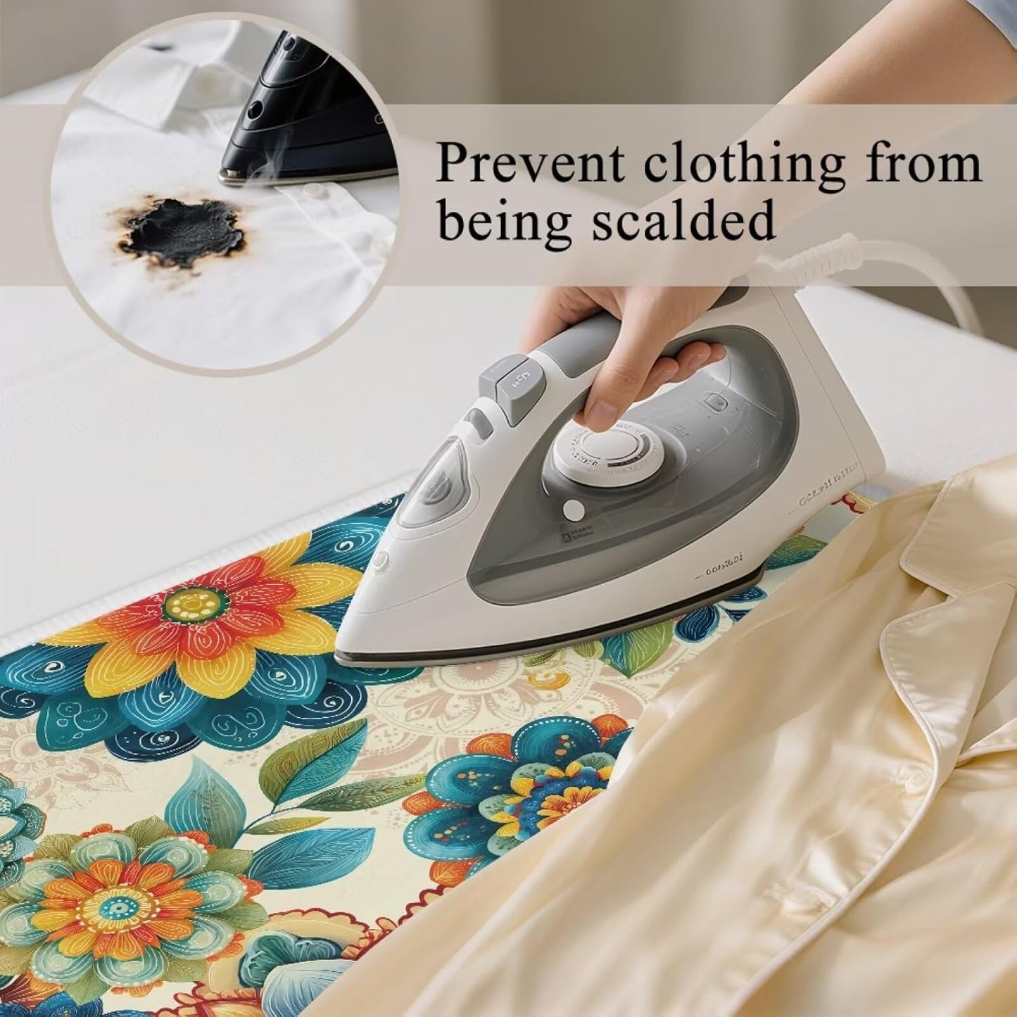 Boho Ironing Mat Foldable Ironing Pad Portable Board Iron Board Alternative Cover,Foldable Cover Flower Small Iron Mat for Table Top,Washer and Dryer 32 x 16 Inch