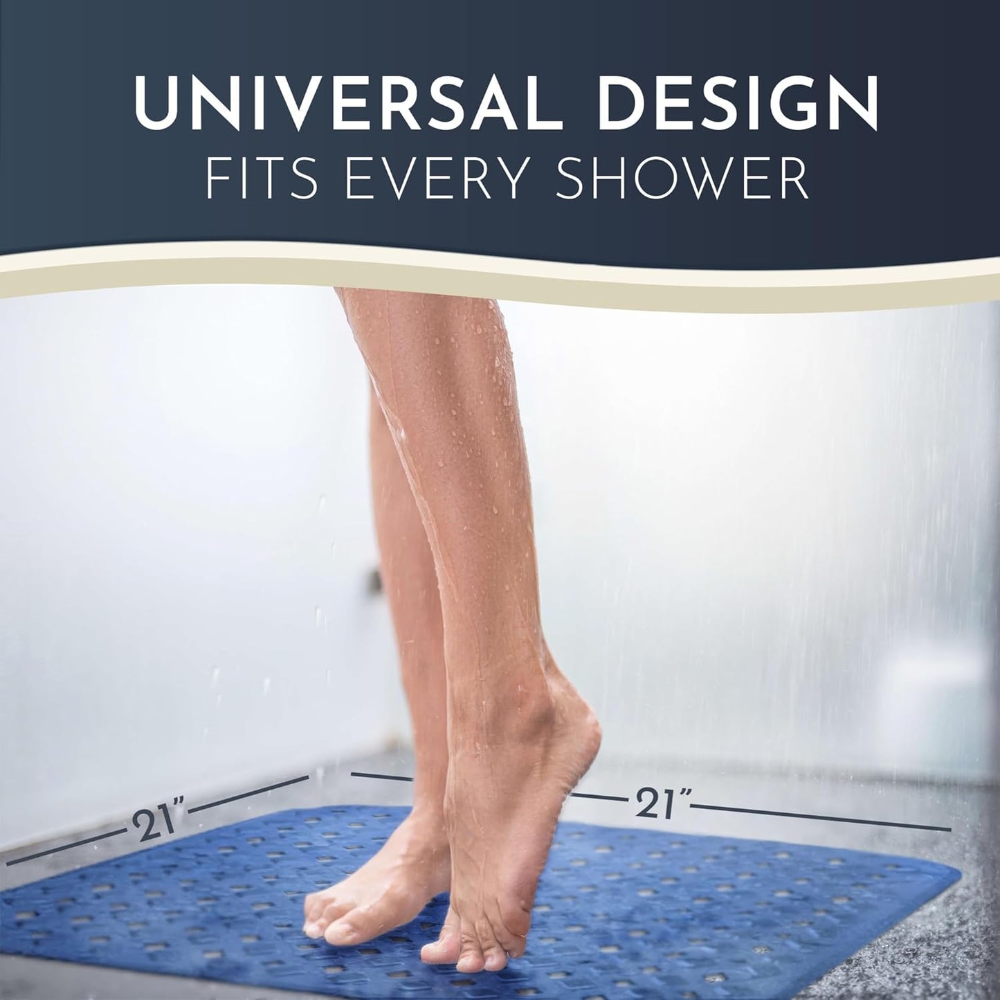 Homerella Anti Slip Shower Mat | Anti Mold Non Slip Bathtub Mat for Inside Shower | Square Floor Shower Mat 21 x 21 inch with Suction Cups for Grip & Hooks Hanging and Quick Drying | Machine Washable