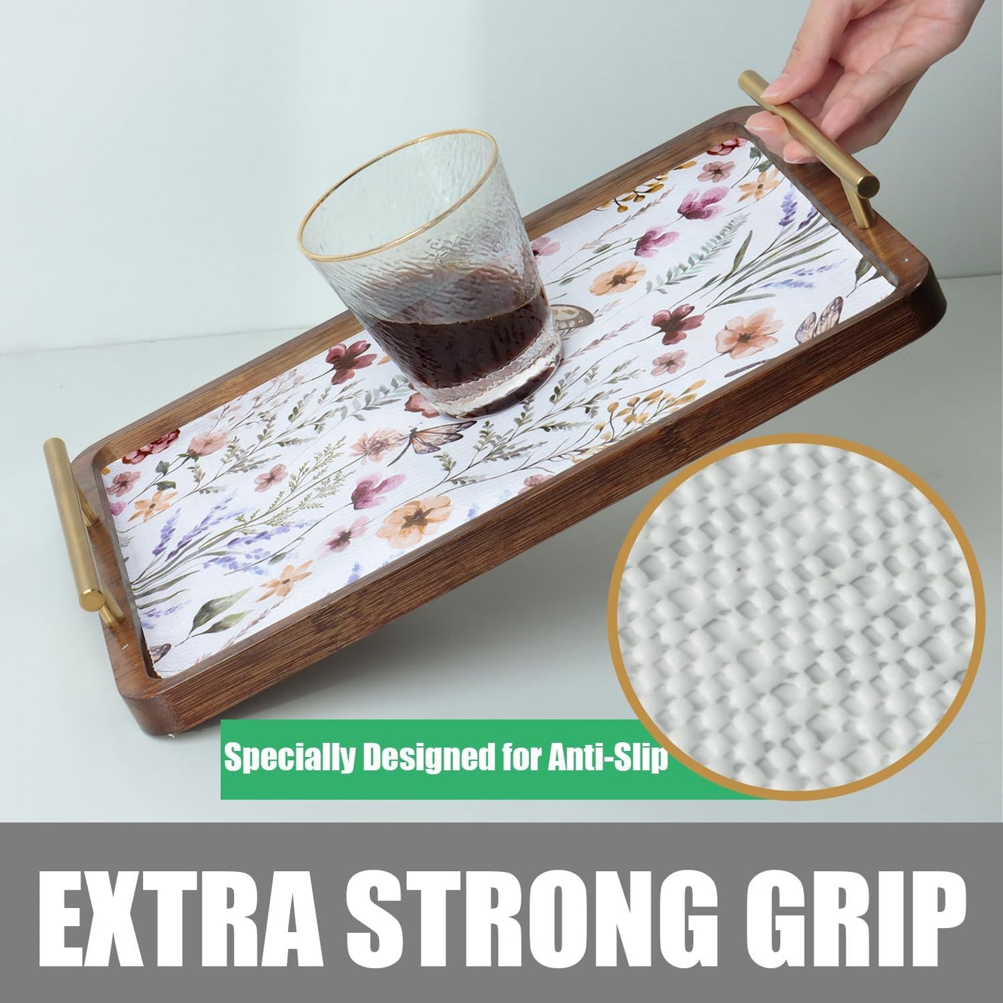 Floral Drawer and Shelf Liner for Kitchen Cabinets,16IN x 20FT Non-Adhesive and Strong Non-Slip Cabinet Drawer Liners for Kitchen Shelf, Waterproof Cupboard Liners,Easy to Clean