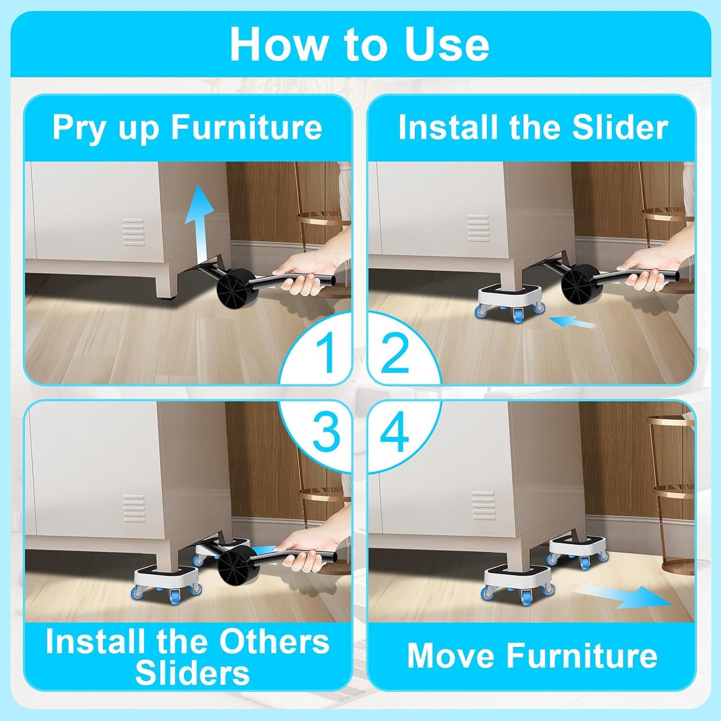 New Upgrade Furniture Movers with Wheels, Furniture Sliders with 360° Rotatable 1.25in Wheels, Furniture Dolly for Moving Heavy Sofa, Bed, Load Capacity Up to 900lb