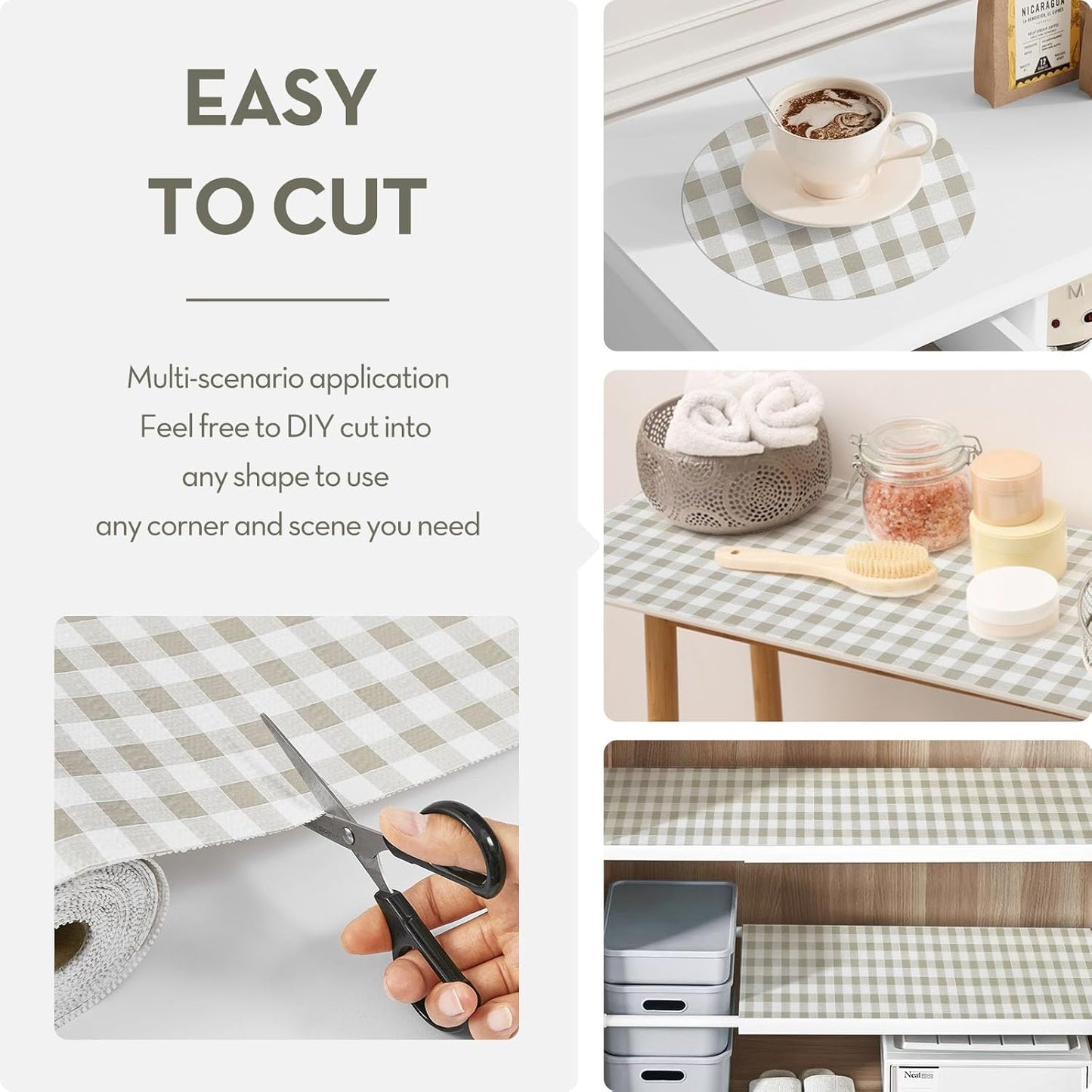 Drawer and Shelf Liner for Kitchen Cabinet Liner Non-Adhesive Non-Slip Shelf Thick Strong Grip Waterproof Contact Paper Easy to Clean for Shelves, Cupboard, Desks,Green Plaid,12IN X 10FT