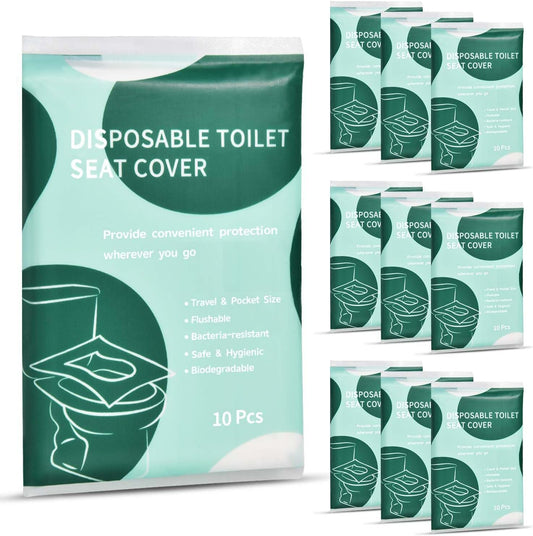 90 Pcs Disposable Flushable Paper Toilet Seat Covers Travel Supplies Essentials for Airplane, Public Restrooms, Bathroom, Hotels, Camping, Kids or Adults