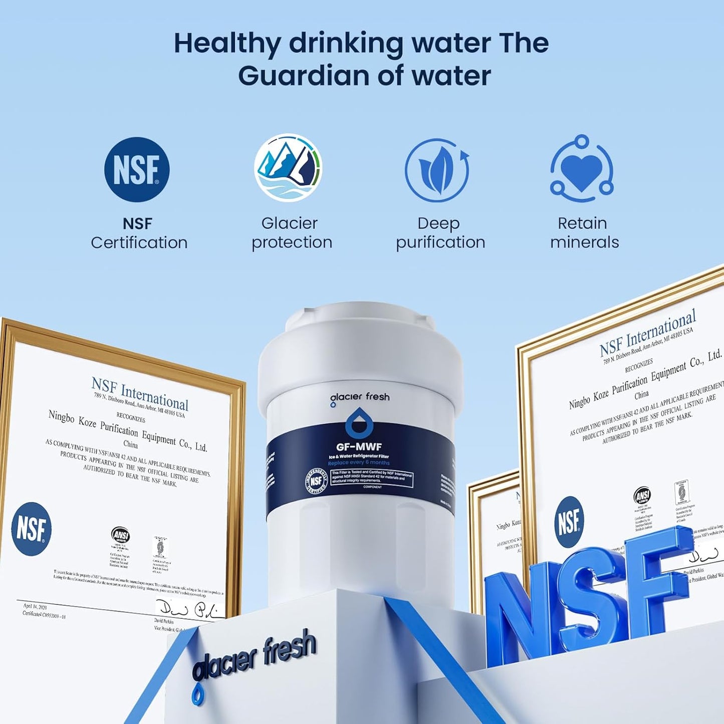 GLACIER FRESH Replacement for MWF Refrigerator Water Filters, SmartWater MWFP, MWFA, GWF, HDX FMG-1, WFC1201, RWF1060, 197D6321P006, Kenmore 9991, 1 Pack