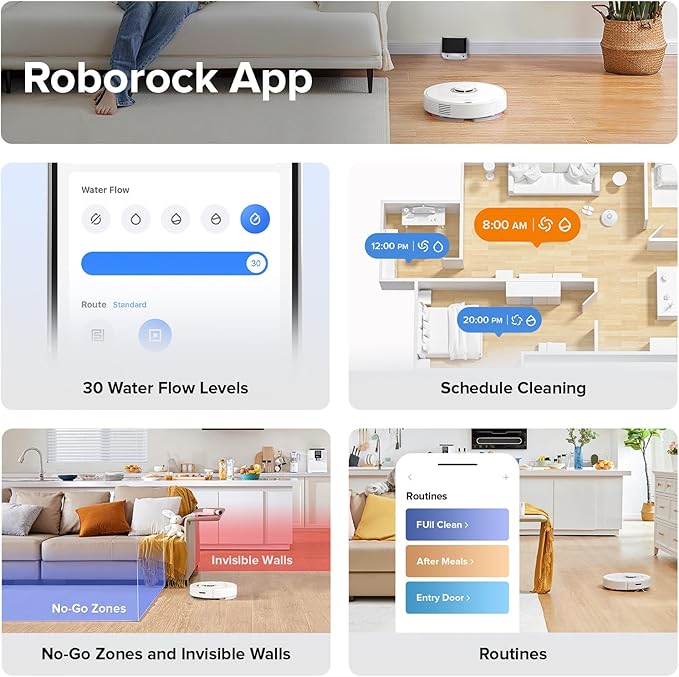 roborock Q7 Max Robot Vacuum and Mop Combo, 30-Level Water Flow Control, 4200Pa Suction, PreciSense LiDAR Navigation, No-Go Zone, No-Mop Zone, App & Voice Control, Ideal for Pet Hair