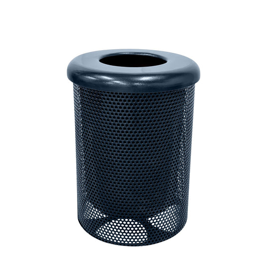 COATEDOUTDOORFURNITURE RFT-P-DBL Heavy Duty Round Trash Receptacle with Flat Top, Liner Included, 32 Gallon, Dark Blue, Made in America