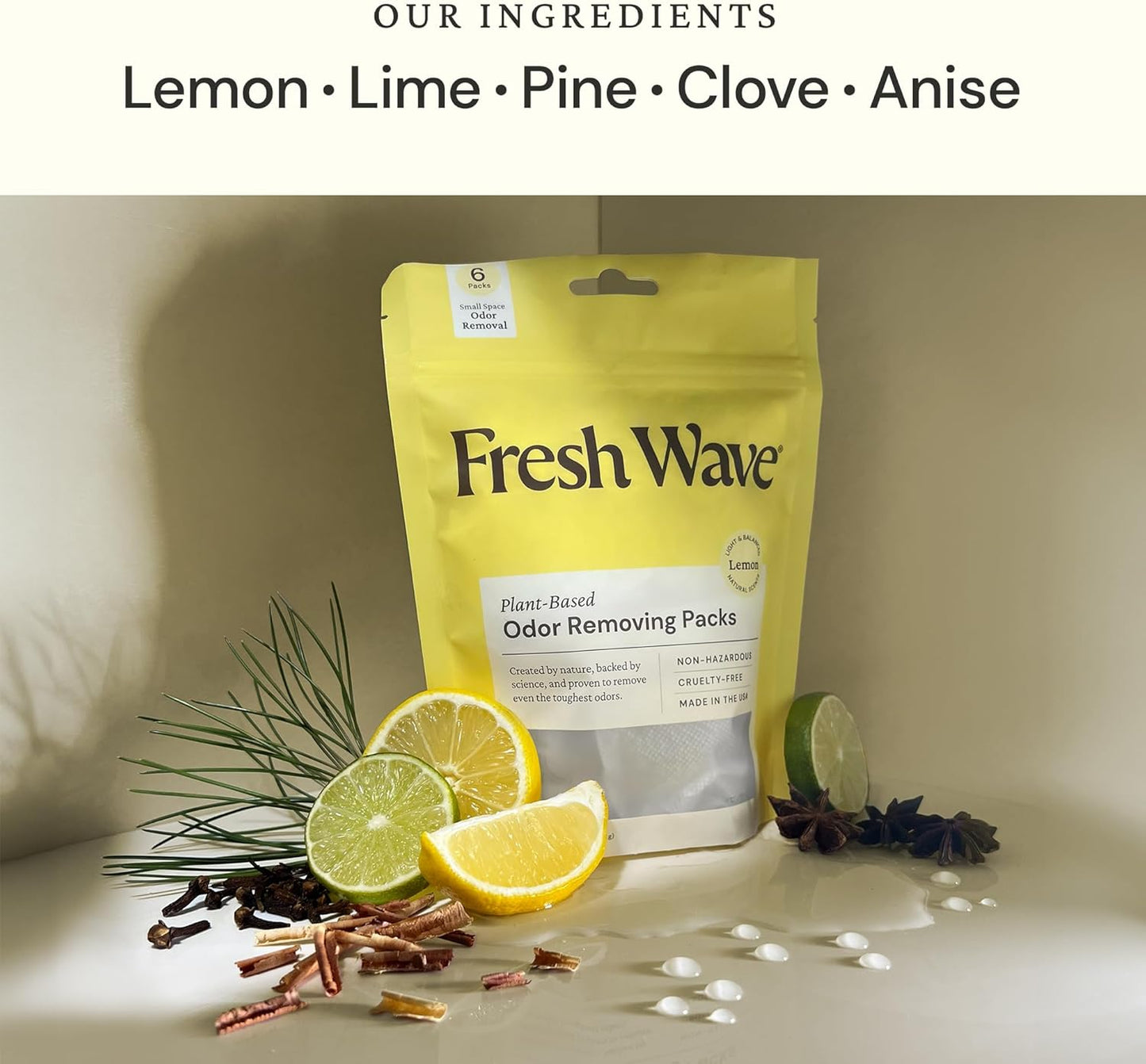 Fresh Wave Lemon Odor Eliminating & Deodorizing Packs | Bag of 6 & Fresh Pod Case | Safer Odor Relief for Small Spaces | Natural Plant-Based Odor Eliminator | Odor Absorbers for Home