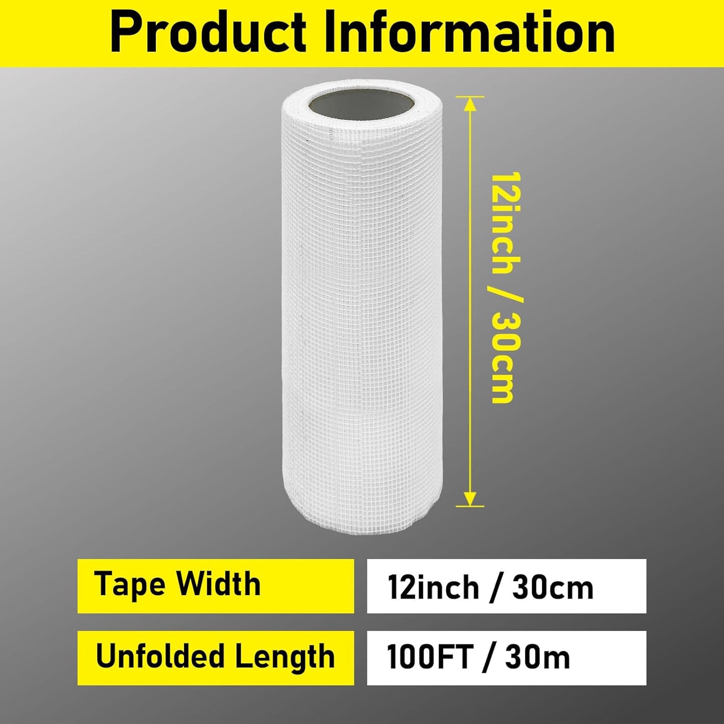 12" 100 Feet Drywall Joint Tape, Self-Adhesive Encrypted Fiberglass Drywall Repair Mesh Tape for Wall Cracks and Seam Patch