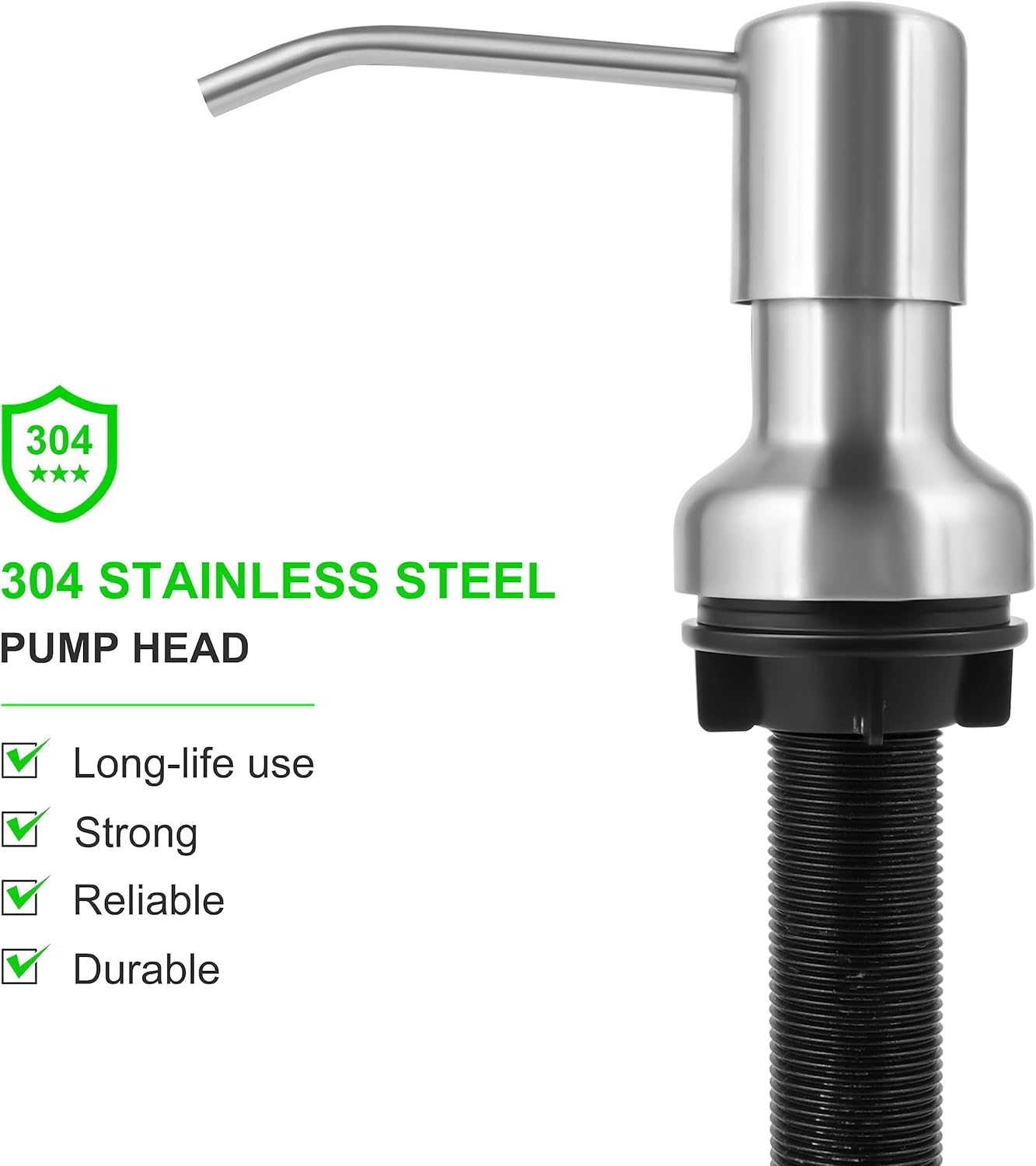 Soap Dispenser for Kitchen Sink, Sink Soap Dispenser with Longer Threaded Shaft Shank, 47" Extension Tube Connects Directly to Dish Soap Container, Wider Pump Head Base （Brushed Nickel）