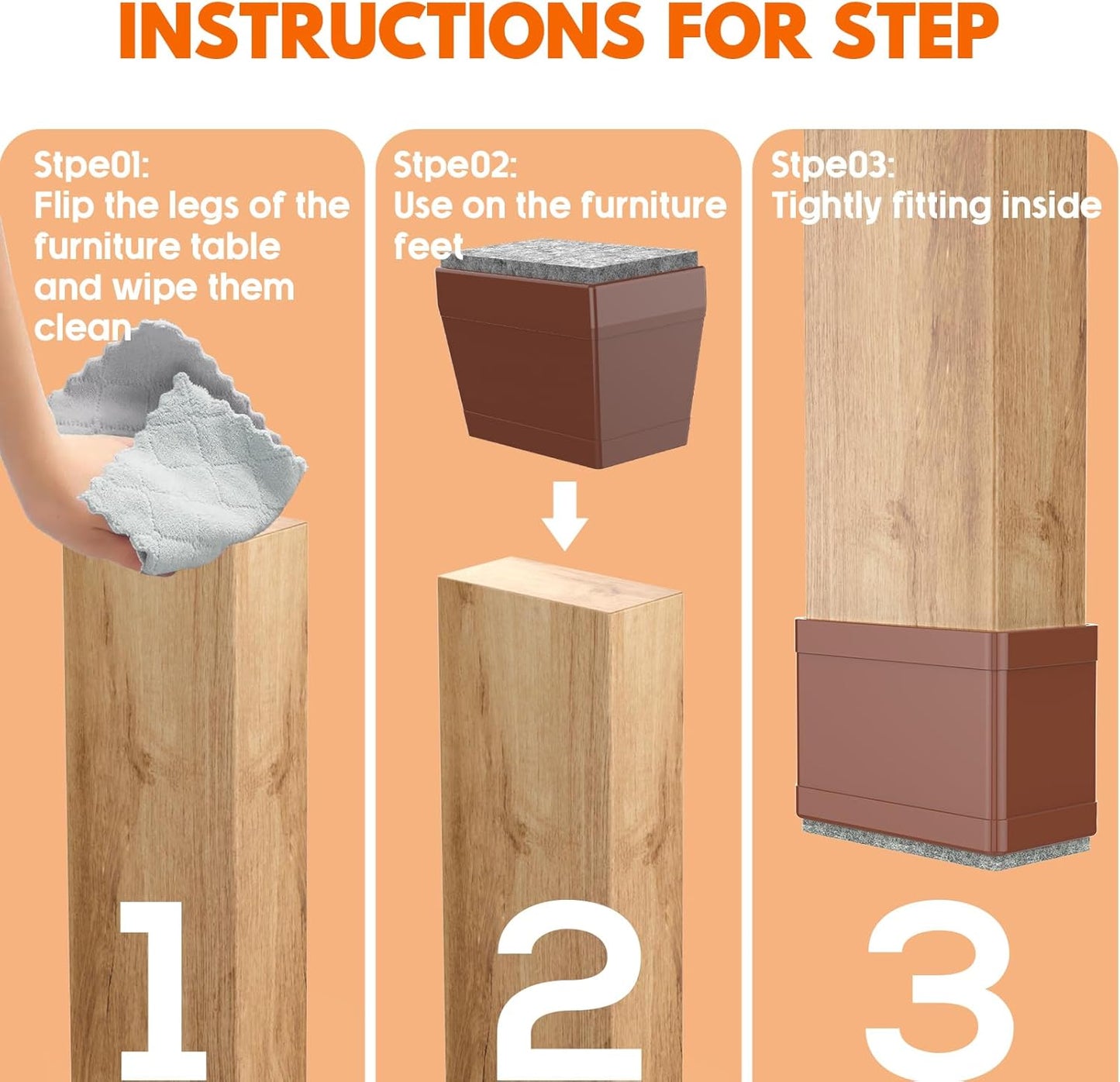 Rectangle Chair Leg Protectors for Hardwood Floors,16 PCS Silicone Covers to Protect Wood Tile Floors Felt Pads Furniture Leg Caps Reduce Noise. Easy to Move.(Brown,1.5 x 2.5 Inch,Rectangle)