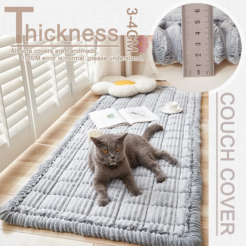 Couch Cover for Dogs Washable, Fuzzy Pet Couch Covers for 3 Cushion Sofa Pet Friendly, Non Slip Sofa Cover (Light Gray, 27.6" x 59"/70 x 150cm)