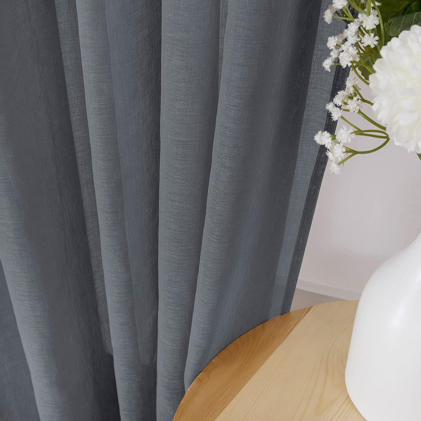 Tollpiz Sheer Tier Curtain Linen Textured Half Kitchen Curtains Sheer Light Filtering Rod Pocket Voile Small Curtains for Bathroom, 25 x 36 inches Long, Dark Grey, Set of 2 Panels