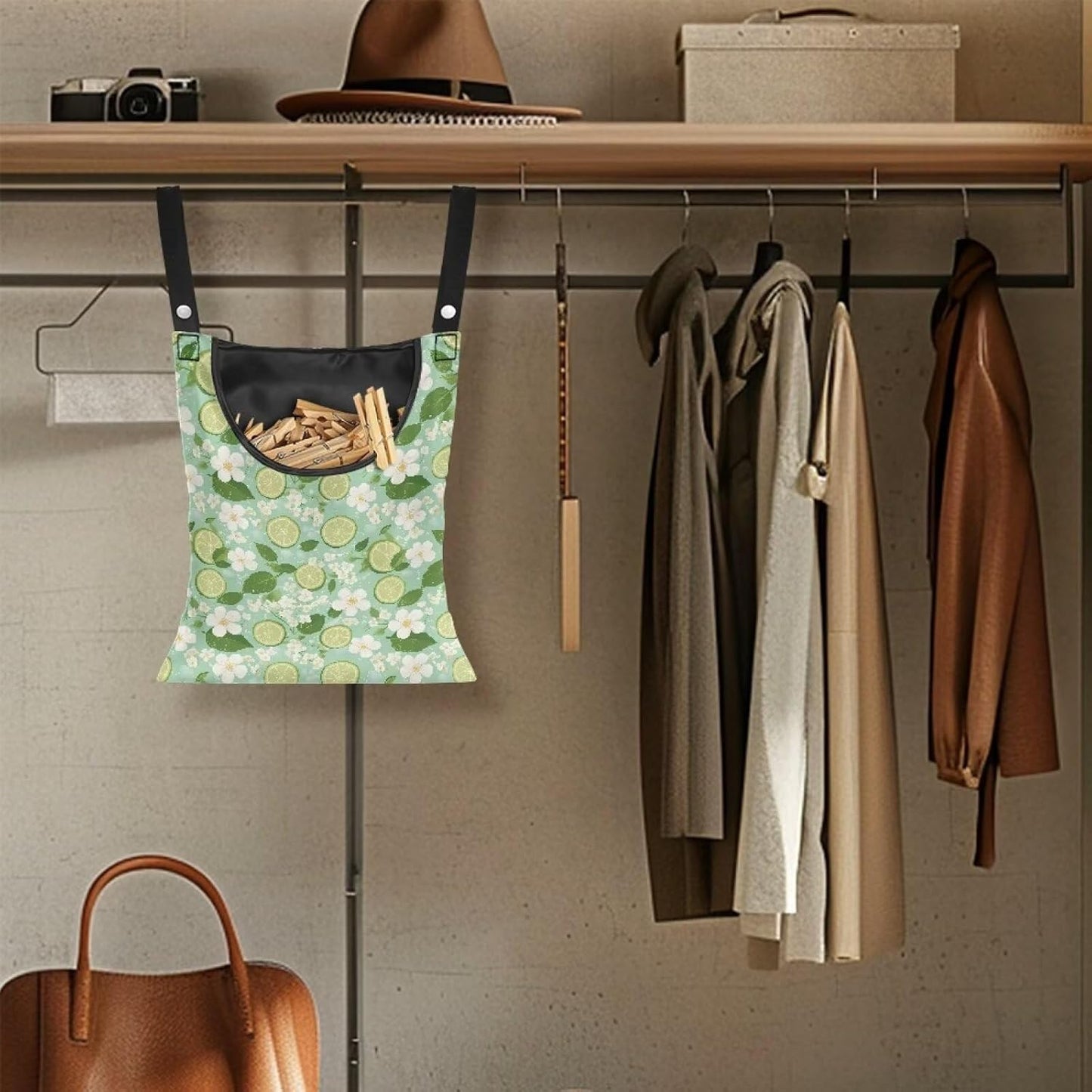 Clothespin Bag for Outdoor Laundry Clothesline and Clothes Pin Holder Clothespin Bag for Clothes Pins Heavy Duty Outdoor Use - Lemons