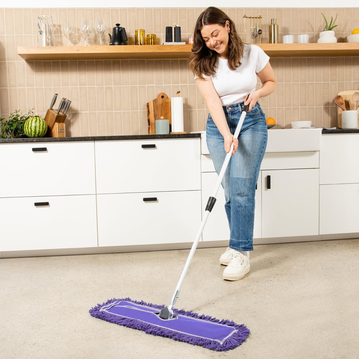 36 Inch Purple Commercial Dust Mop & Floor Sweeper with Extendable Handle – Mop for Hardwood, Tile, and Concrete Floor Cleaning