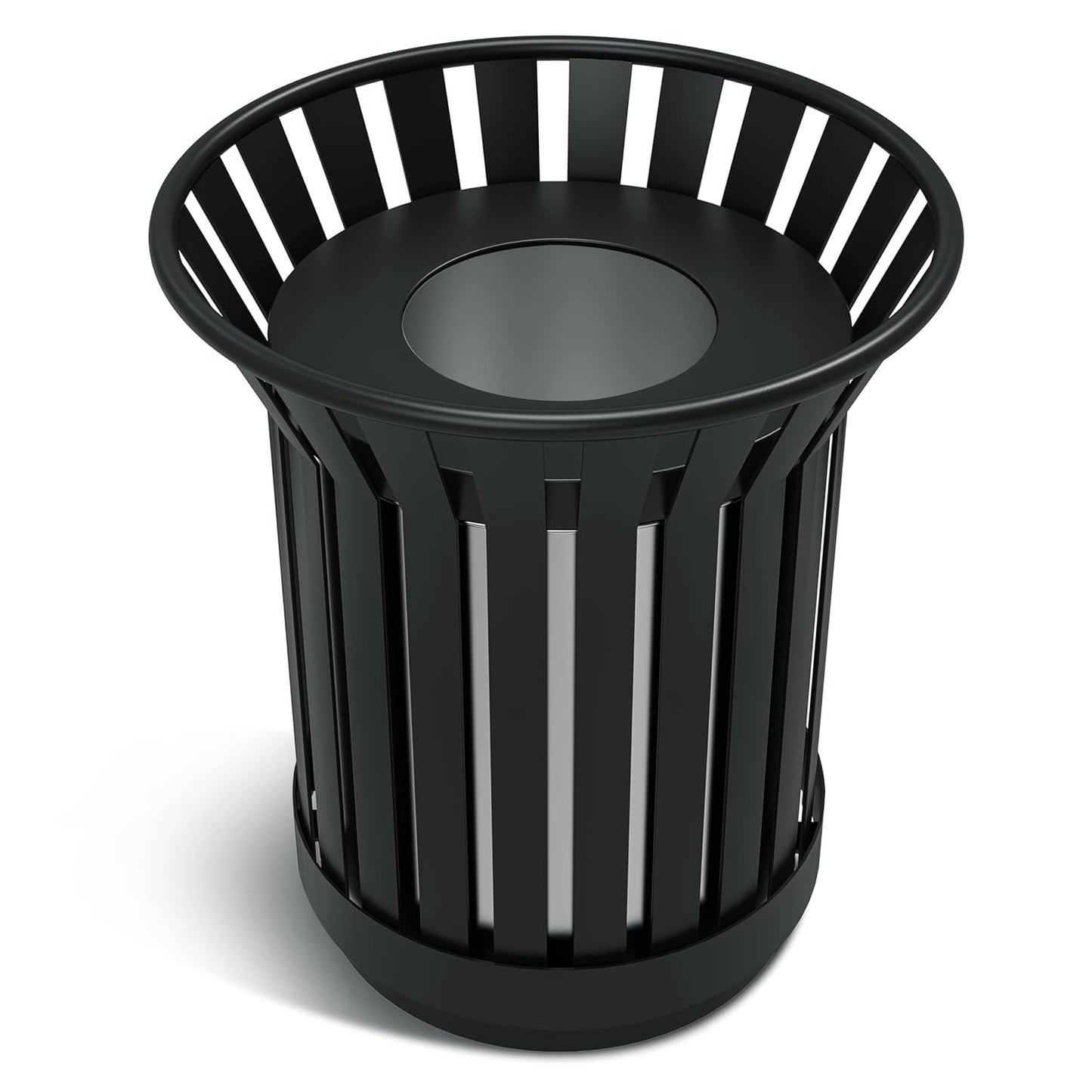 16Gallon/62L Commercial Outdoor & Indoor Metal Trash Can, Outdoor Slatted Trash Receptacle with Metal Linner, All Weather Resistant Large Outside Zone Round Garbage Bin for Street, Park, School-Black