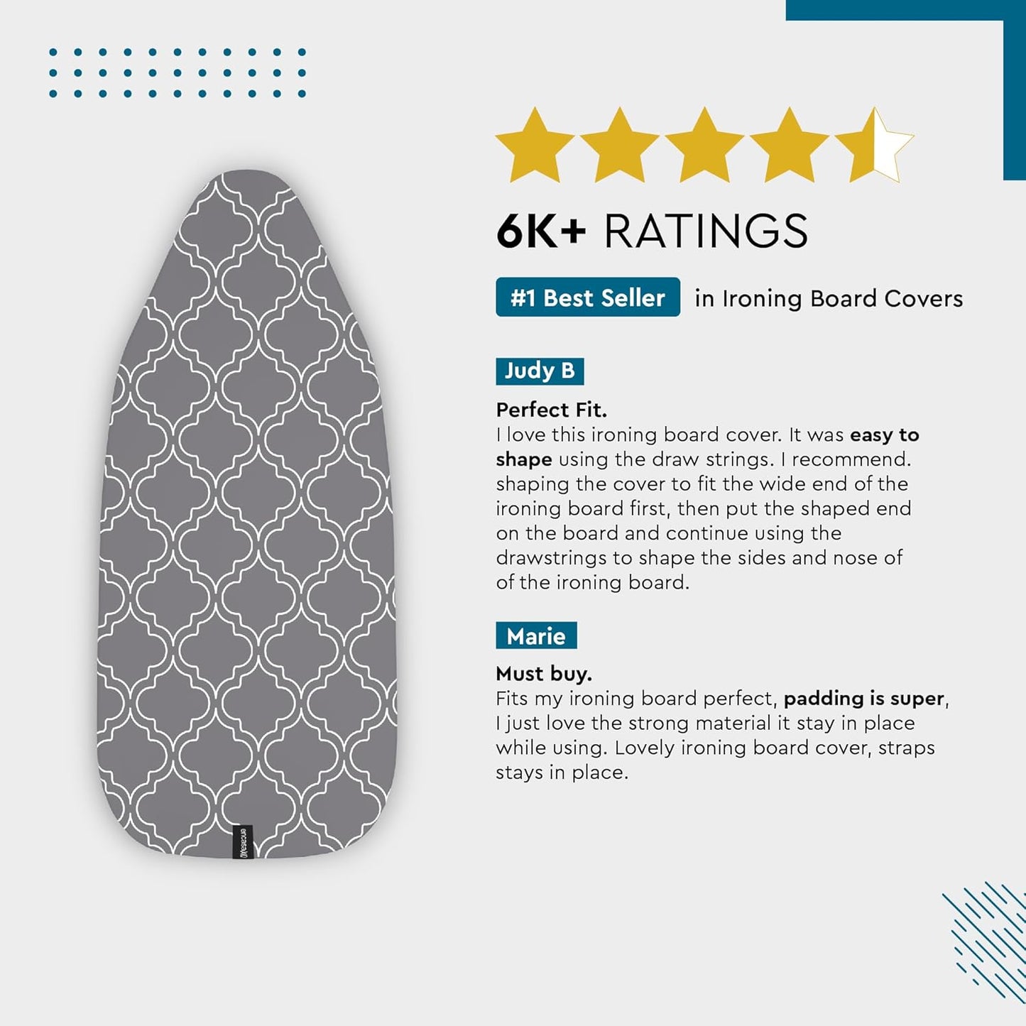 Encasa XO Ironing Board Cover and Pad 49"x18" - Thick 3mm Felt Padding, Drawstring Tightening & Lock, Easy Fit, Scorch & Stain Resistant, Fits Wide Ironing Board - Green Leaflet