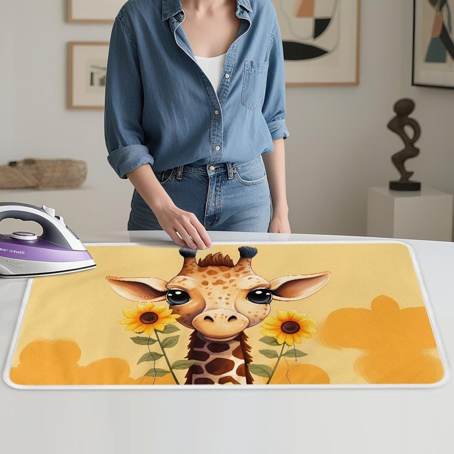 Funny Ironing Mat Portable Giraffe Ironing Pad for Steam Pressing on Tabletop or Bed,Heat Resistant Portable Quilting & Travel Blanket Ironing Board Alternative Cover
