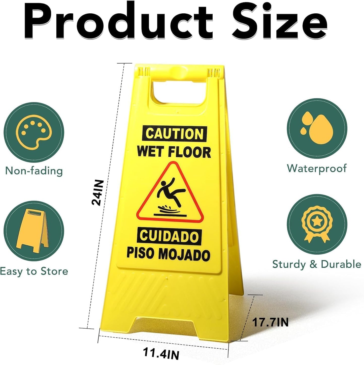 XPCARE 24 Inches Caution Wet Floor Sign,4PACK Yellow Bilingual Double-Sided Safety Warning Signs,A Frame Safety Wet Floor Signs Commercial