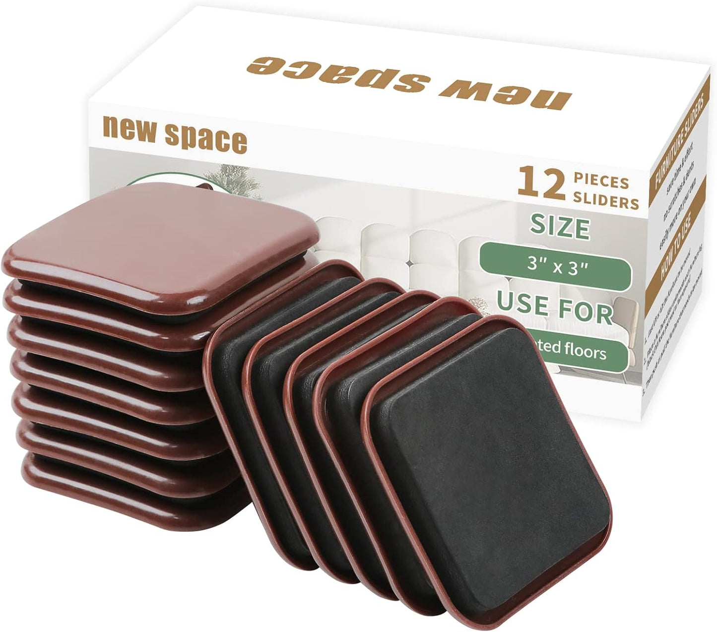 new space 3 Inch Furniture Sliders, 12pcs Sliders for Moving Furniture, Heavy-Duty Furniture Movers Sliders for Carpet, Couch Sliders Protect Carpet Surface and Easily Move Furniture.