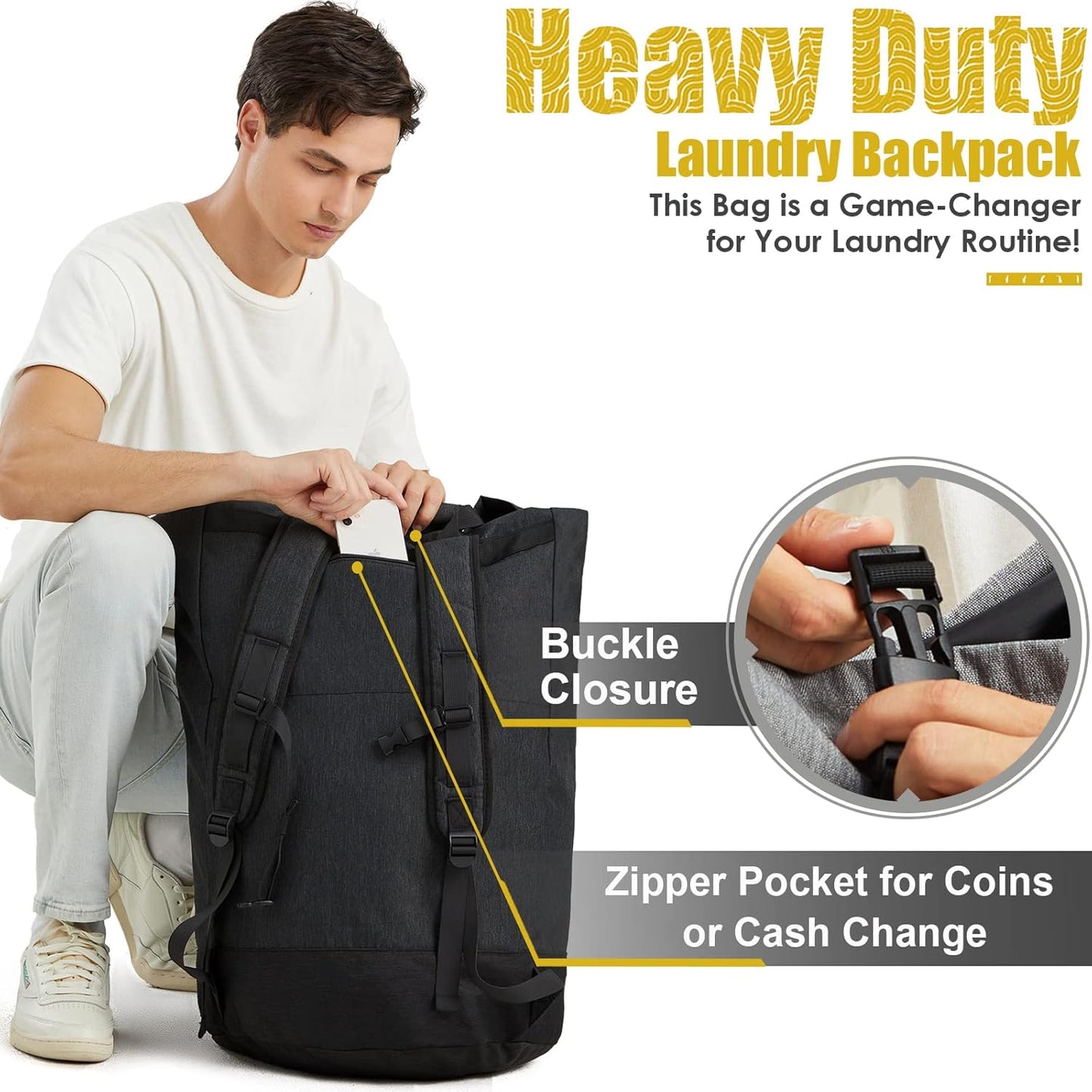 Laundry Backpack Bag 115L, Heavy Duty Laundry Bags with Shoulder Straps, Dirty Clothes Bag for College Dorm Essentials, Hamper Backpack for Travel, Laundromat, Apartment, Beach, Camping