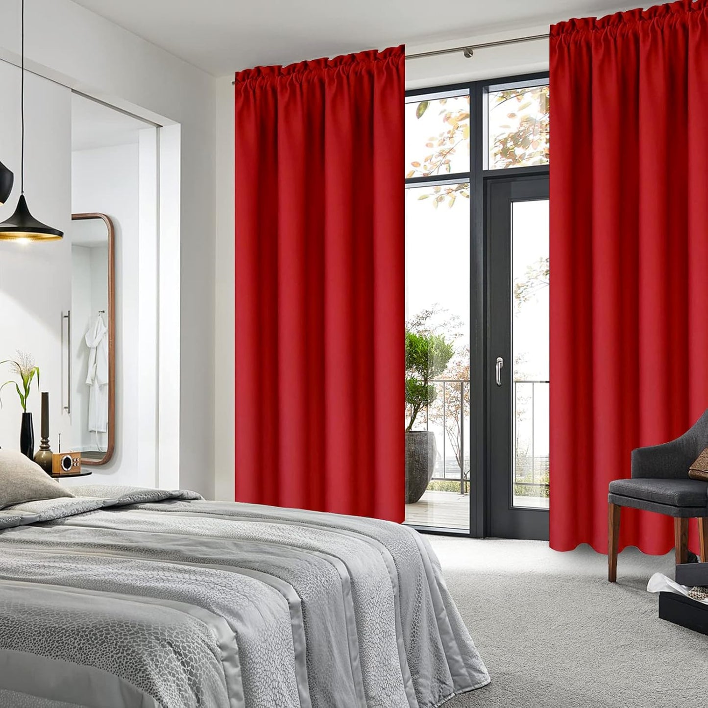 DWCN Christmas Blackout Curtains for Bedroom – Thermal Insulated Energy Saving Drapes for Living Room, Red, W 38 x L 84 Inch, Set of 2 Rod Pocket Curtain Panels