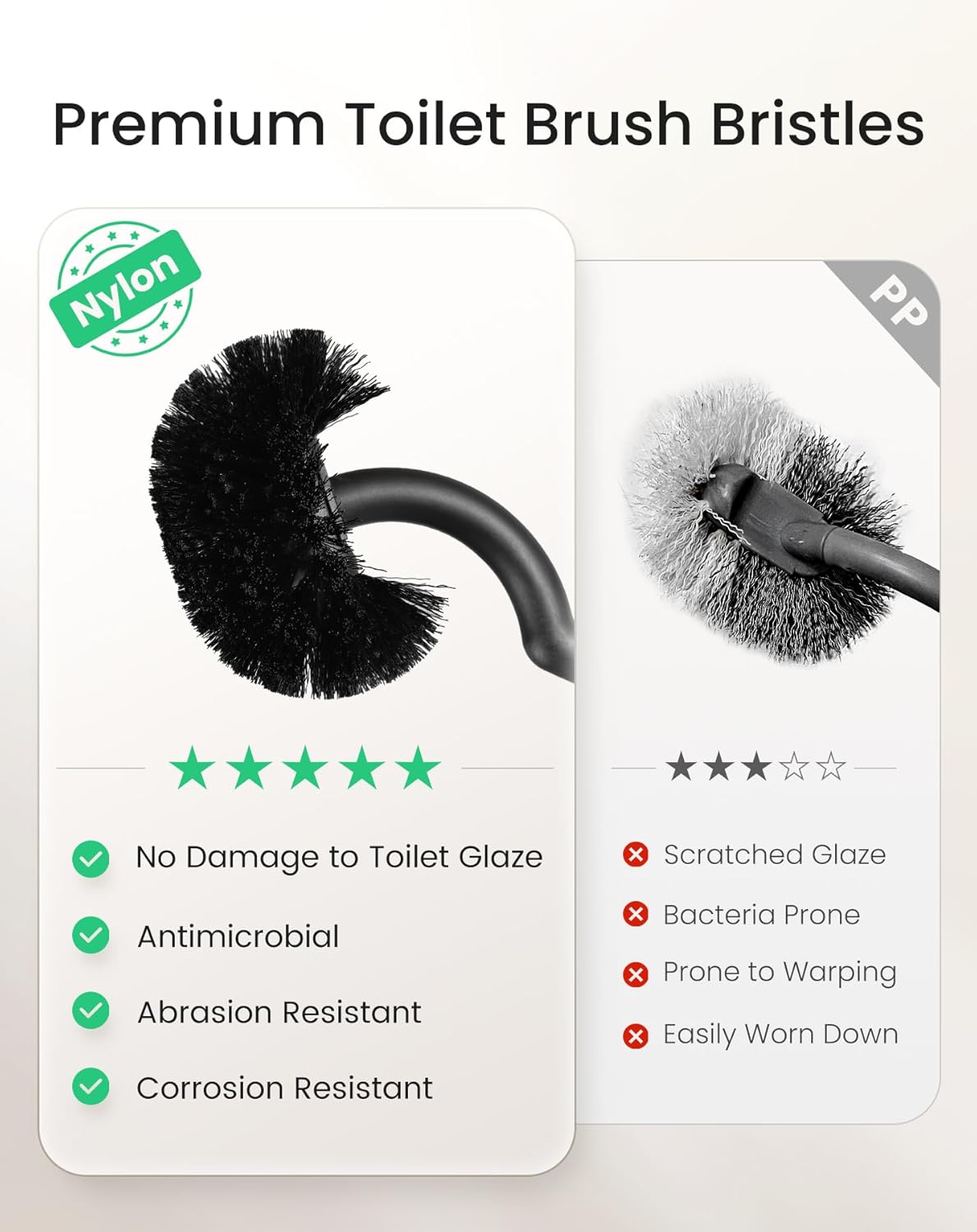 Cesun Toilet Brush and Holder Set - Curved Design Toilet Brush for Deep Cleaning Under Rim, 304 Stainless Steel Toilet Bowl Brush and Holder for Bathroom, Rv, Silver(2 Replaceable Brush Head Included)