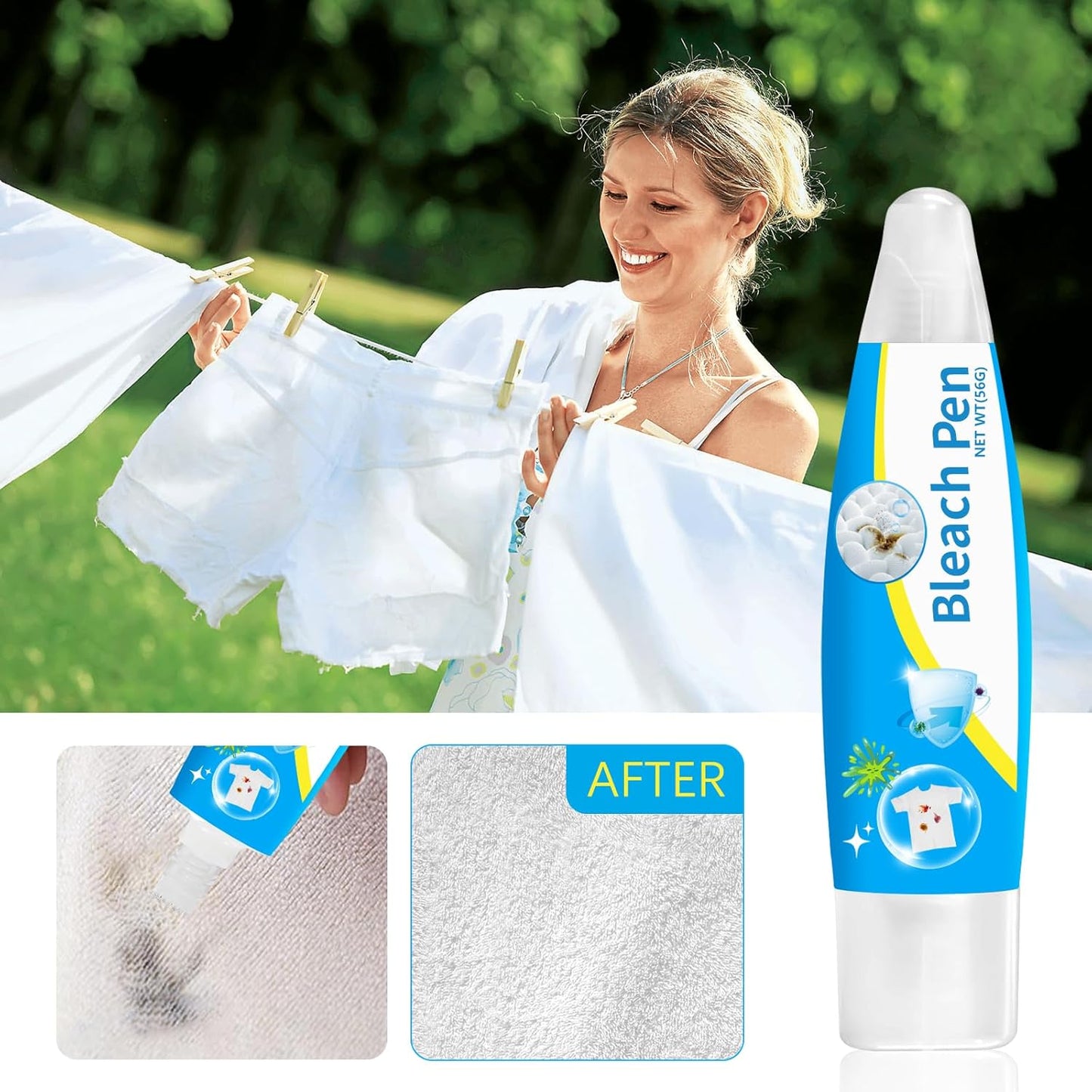 Bleach Pen，Bleach gel for Clothing, Portable bleach pen，More effective stain removal，Accessories,Instantly Remove New Stains(2pcs)