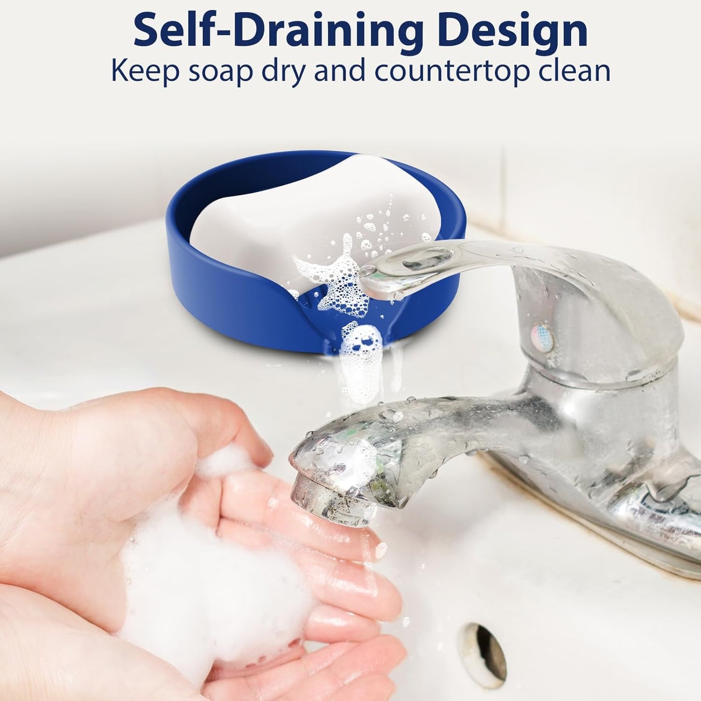 Self Draining Soap Dish, Silicone Suction Cup Soap Holder Tray Savers Container Sponge Holder for Bar Bathroom Shower Kitchen Sink, Can Extend Soap Life (2, Royal Blue)