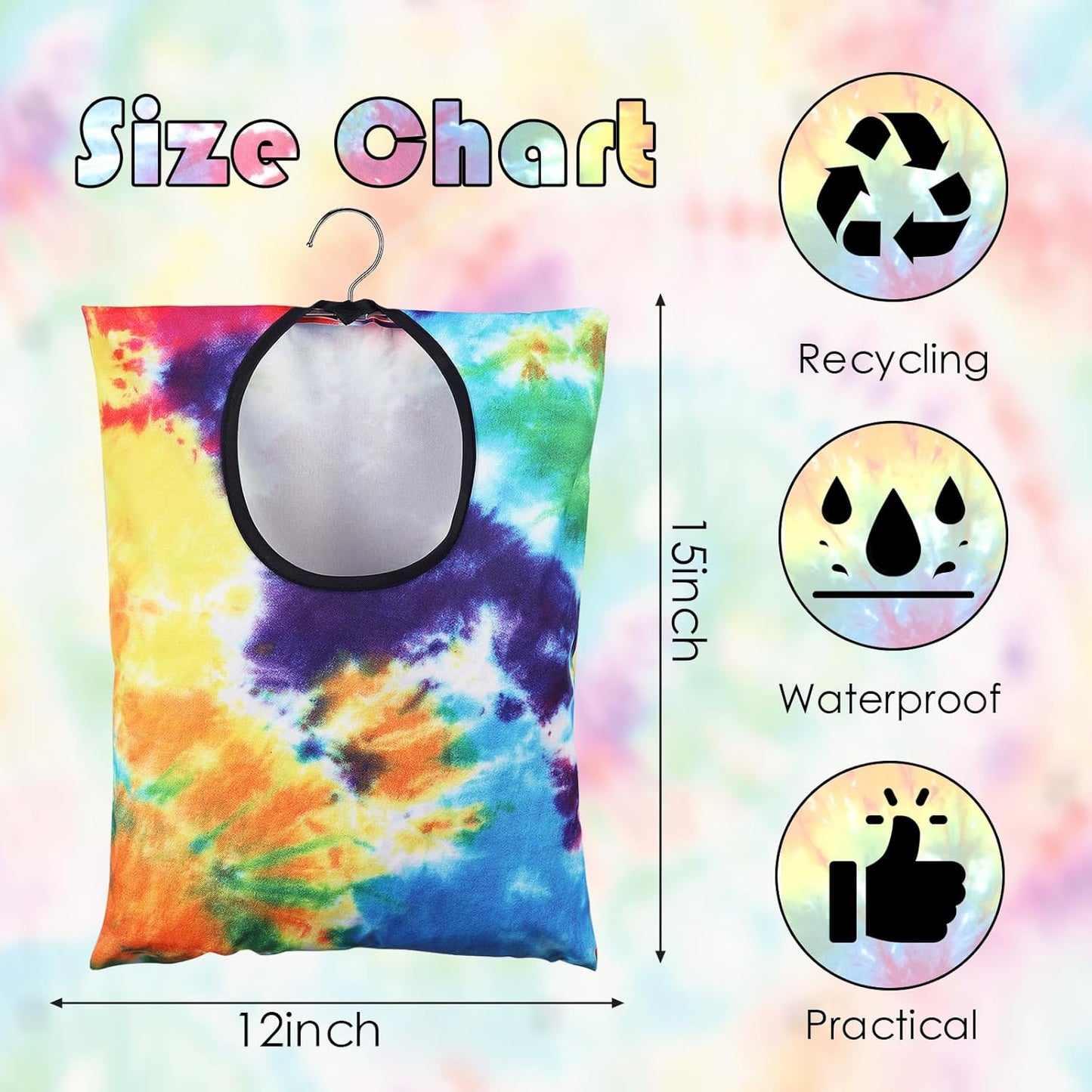 YLOLUL 2 Pcs Tie Dye Clothes Pin Bag with Hanging Hook, 15 x 11 Inch, Multicolor, Canvas & Polyester, Water Resistant, Clothespin Organizer Bag