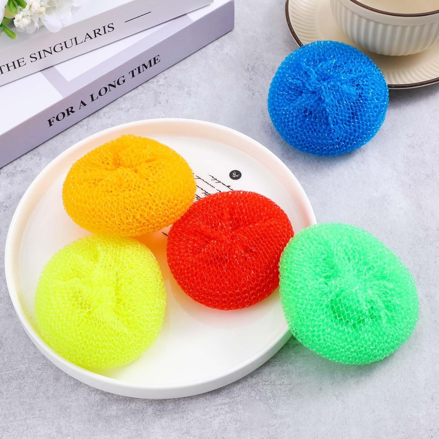 5Pcs Plastic Dish Scrubbers for Dishes - Colorful Non Scratch Pot Scrubbers for Kitchen Scrubber Pads Mesh Scouring Pad Sponge Loofah Dish Scrubber