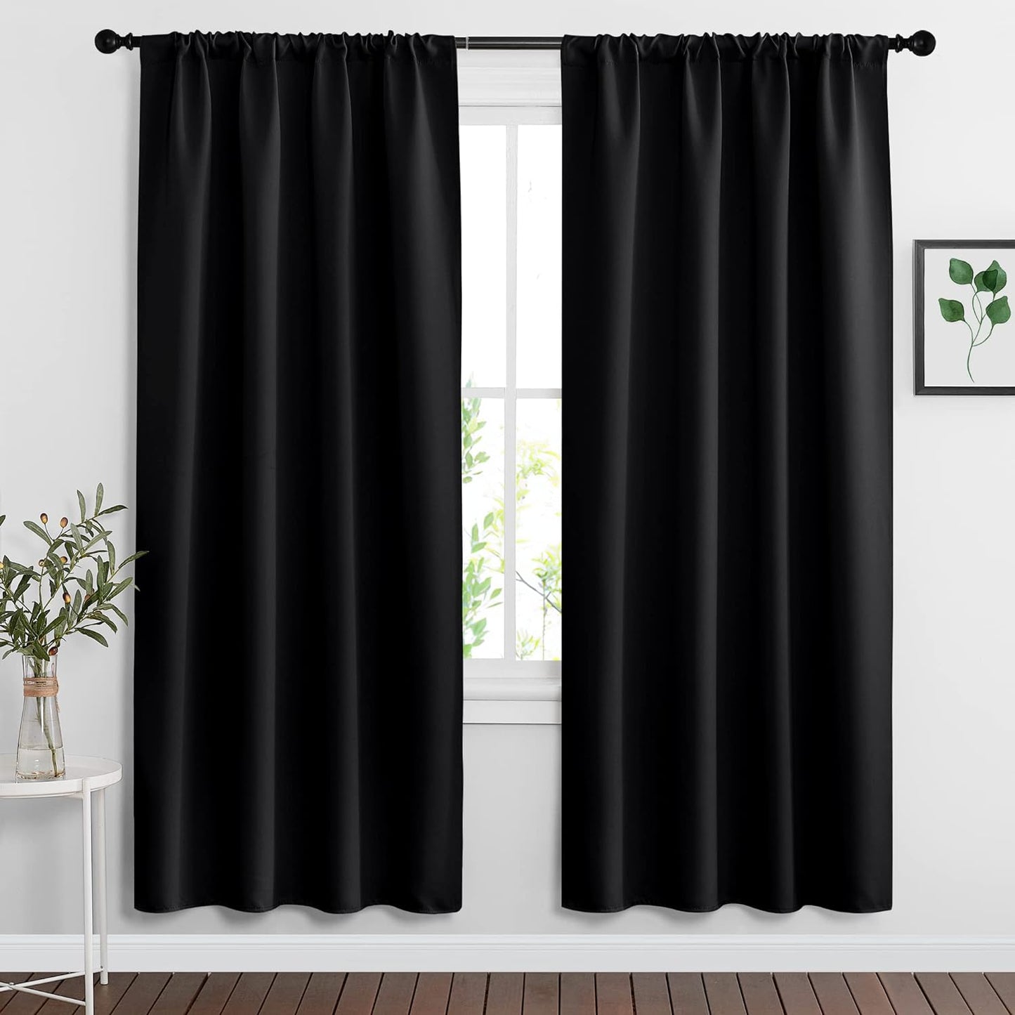RYB HOME Blackout Curtains for Living Room, Large Window Shades for Bay Window Dining Parlor Bedroom Patio Door, Wide 62 x Long 72 inches, Black, 2 Panels