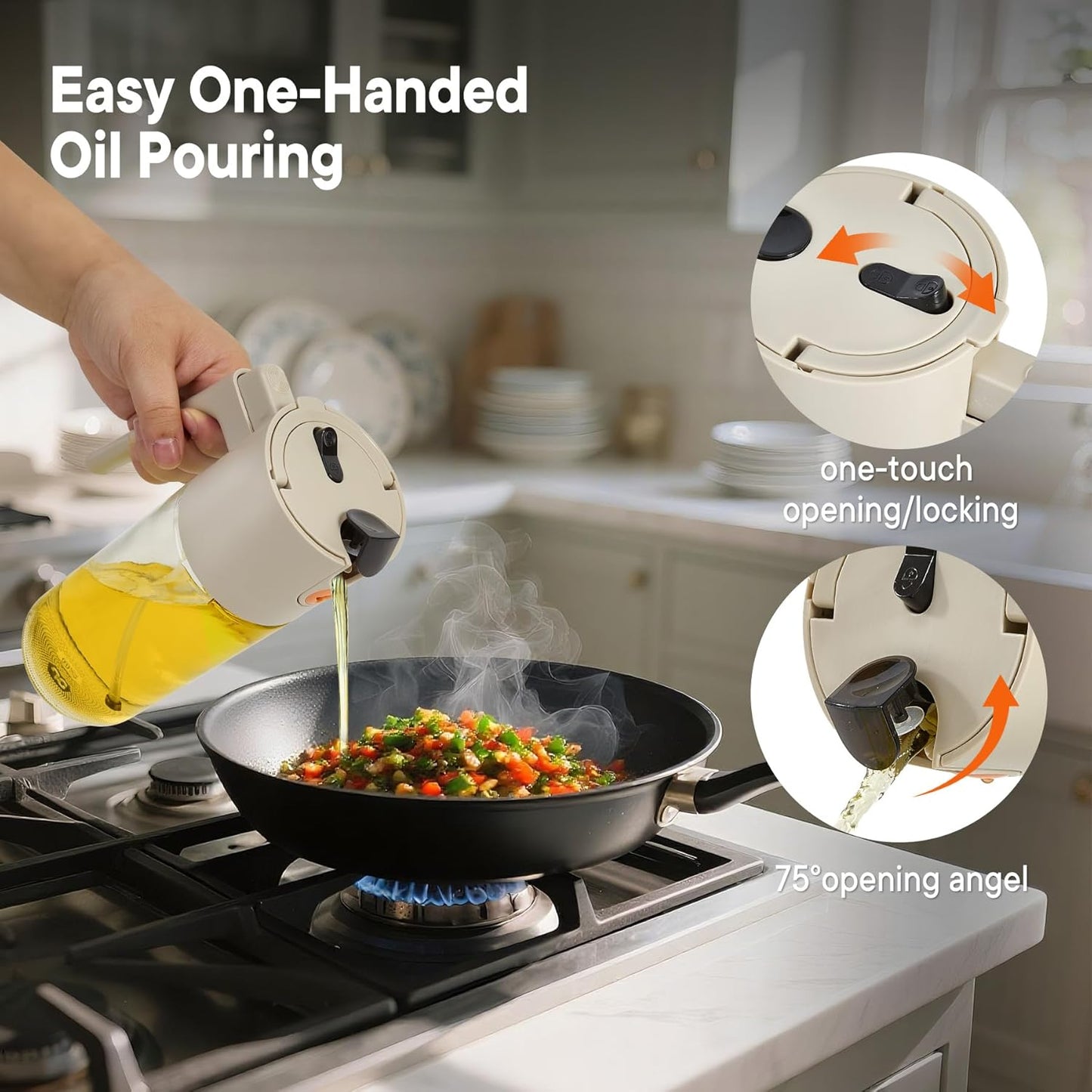 Oil Sprayer For Cooking with Leak-Proof Seal, One Touch Mist - 600ML Kitchen Oil Dispenser Bottle for Air Fryer, BBQ, Baking, Salad(White)