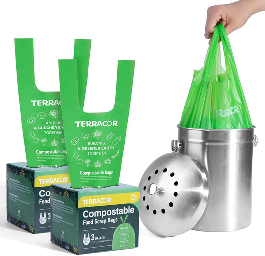 Compost Bags, 3 Gallon Compostable Food Scrap Bags Handle Tie,200 Count (Pack of 2),Certified by BPI and ASTM D6400