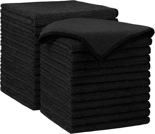 AIDEA Microfiber Cleaning Cloth-24PK, Soft Microfiber Towels for Cars, Absorbent Cleaning Rags, Lint-Free Streak-Free Wash Cloths for House, Kitchen, Window(12in.x12in), Black