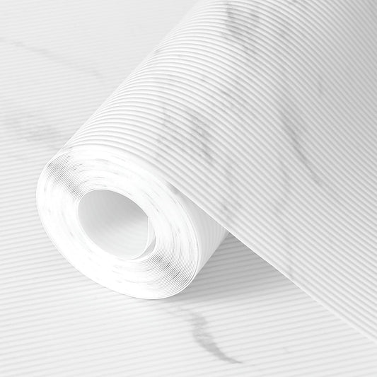 Shelf Liners 24 in x 20 ft EVA Drawer Mats, Non-Adhesive Cupboard Protector, Kitchen Cabinet Lining Fridge Liner (White Marble Stripe, 61x610cm)