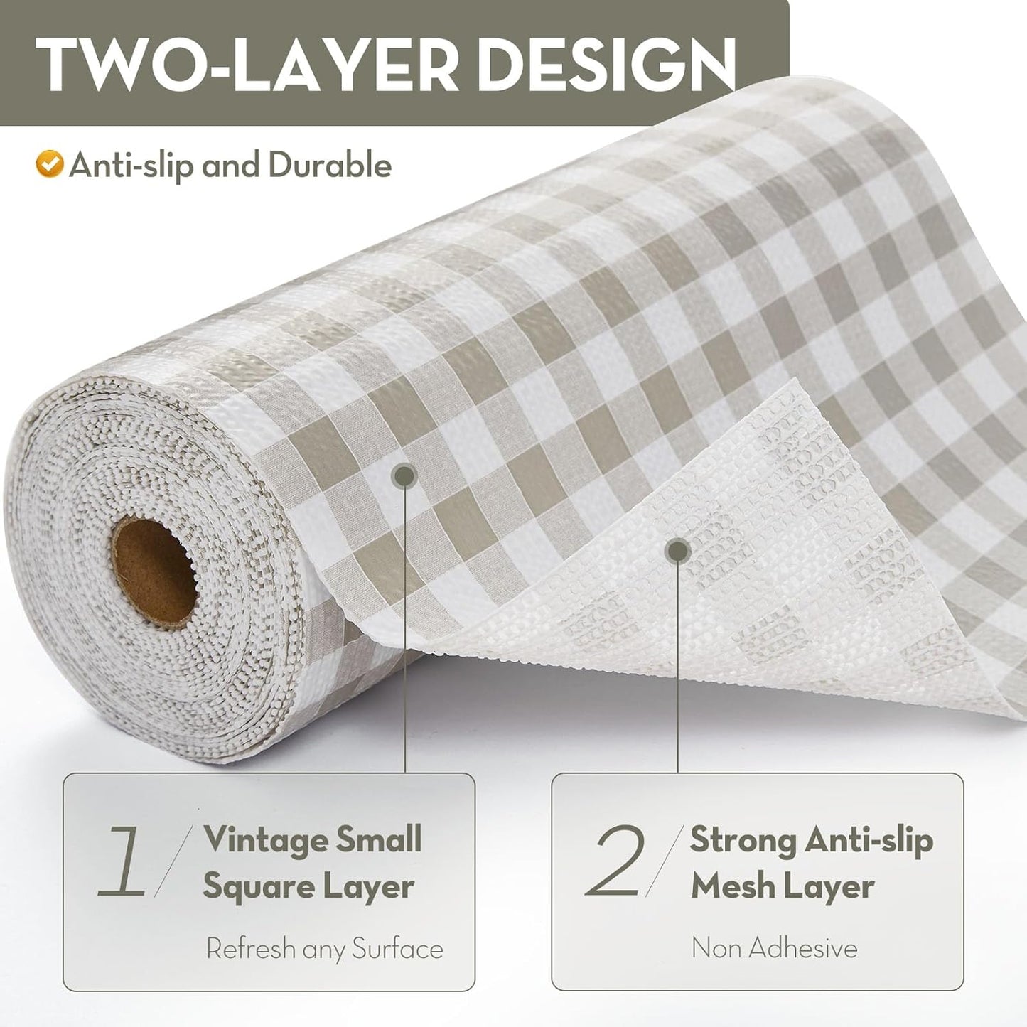 Drawer and Shelf Liner for Kitchen Cabinet Liner Non-Adhesive Non-Slip Shelf Thick Strong Grip Waterproof Contact Paper Easy to Clean for Shelves, Cupboard, Desks,Green Plaid,12IN X 10FT