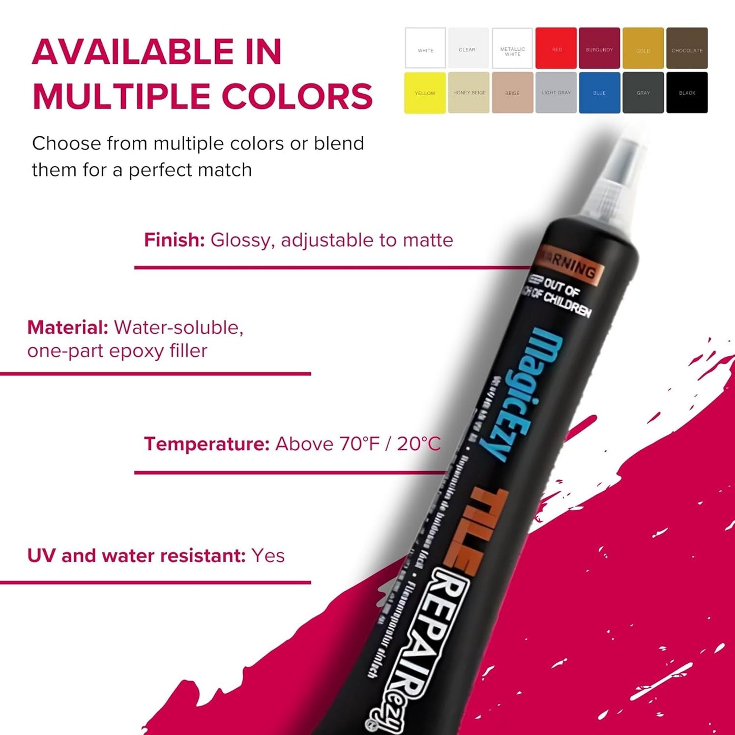 MagicEzy Tile RepairEzy Tile Repair Kit (Honey Beige/White) - Crack and Chip Repair for Floor and Wall Tiles Fast - Porcelain and Ceramic Tile Repair Kit