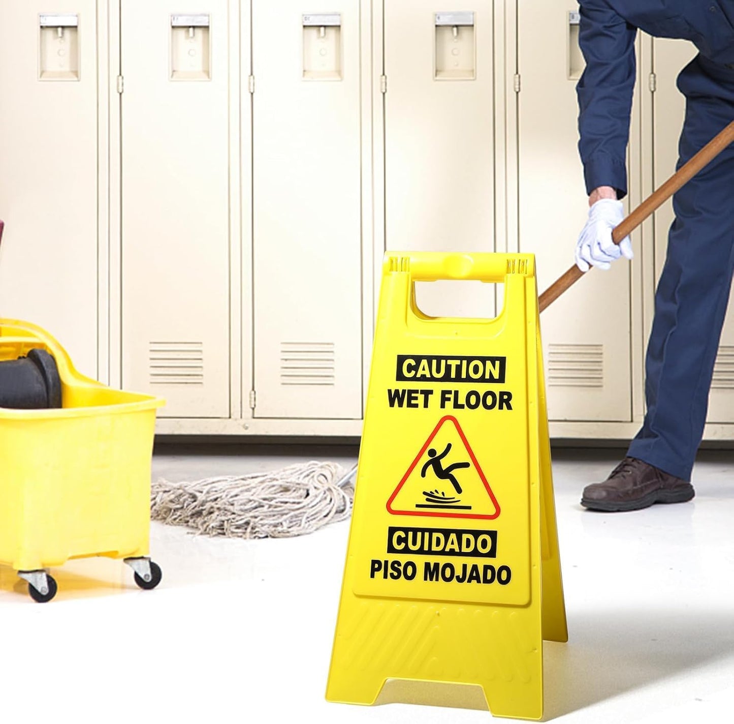 XPCARE 24 Inches Caution Wet Floor Sign,4PACK Yellow Bilingual Double-Sided Safety Warning Signs,A Frame Safety Wet Floor Signs Commercial