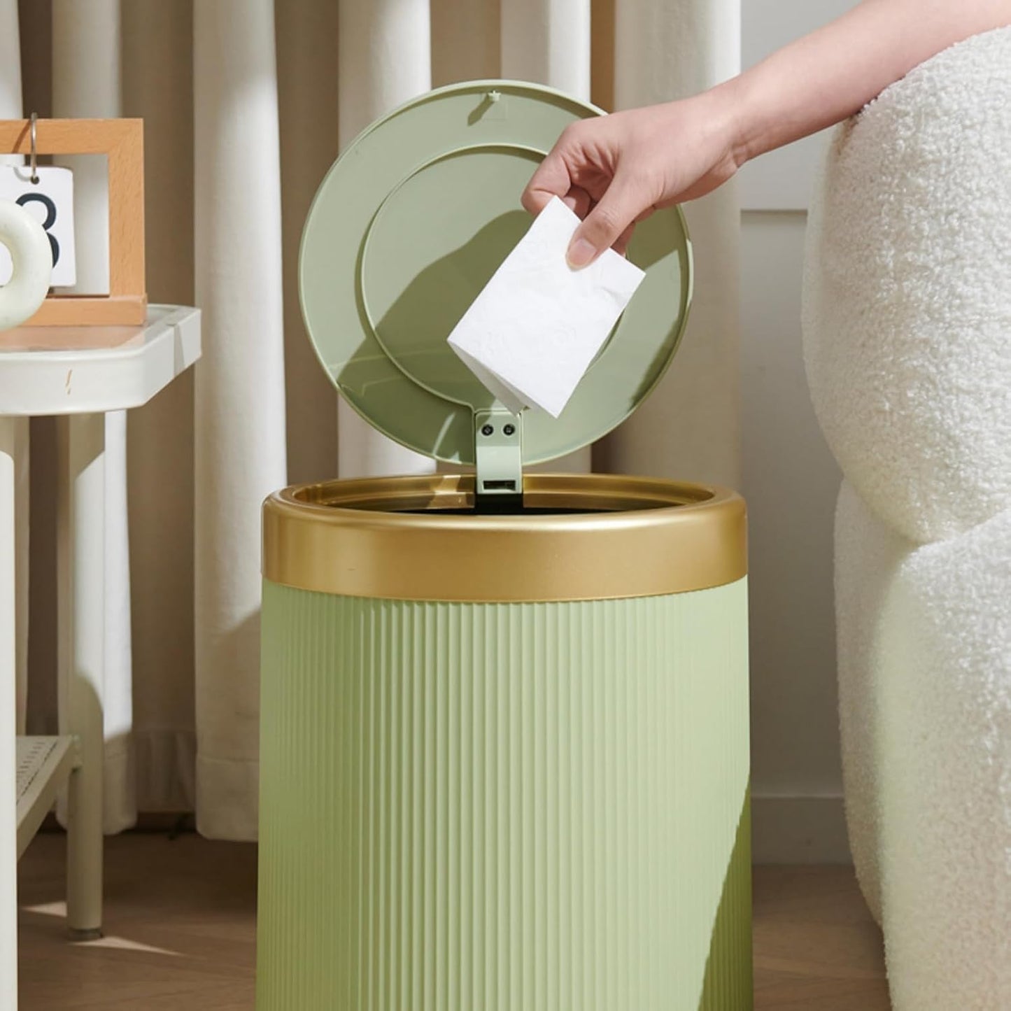 URALFA 3.7 Gallon Automatic Motion Sensor Bathroom Trash Can with Lid, 14 Liter Touchless Trash Bin, Smart Dog Proof Garbage Can, Small Waste Basket for Toilet, Office, Bedroom (Green)