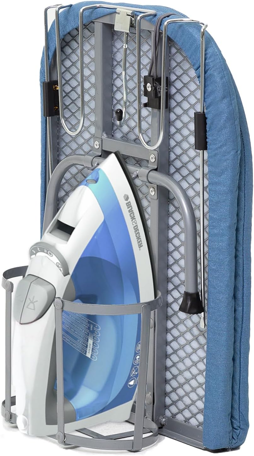 Metal Foldable Iron Board with Iron Holder, RAINHOL Small Ironing Board Tabletop with Heat Resistant Cover, 31x12 Mini Compact Ironing Table for Dorms, Aprtment, Blue