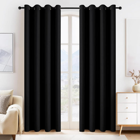 PONY DANCE Doorway Curtains - 2 PCs 55 Wide by 80 in Long Temporary Insulated Blackout Room Divider Curtain for Closet Door/Home Decor Modern for Kids Nursery Bedroom Privacy, Black