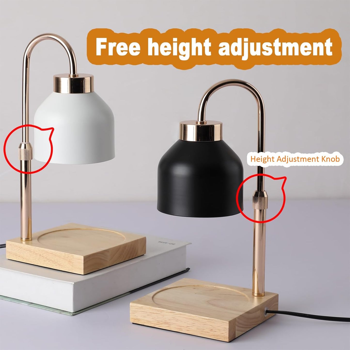 Candle Warmer Lamp, Dimmer, 2/4/8H Timer, Adjustable Height Candle Warmer, Vintage Home Decor, Wax Melts Warmer for Scented Jar Candles with 2 Bulbs