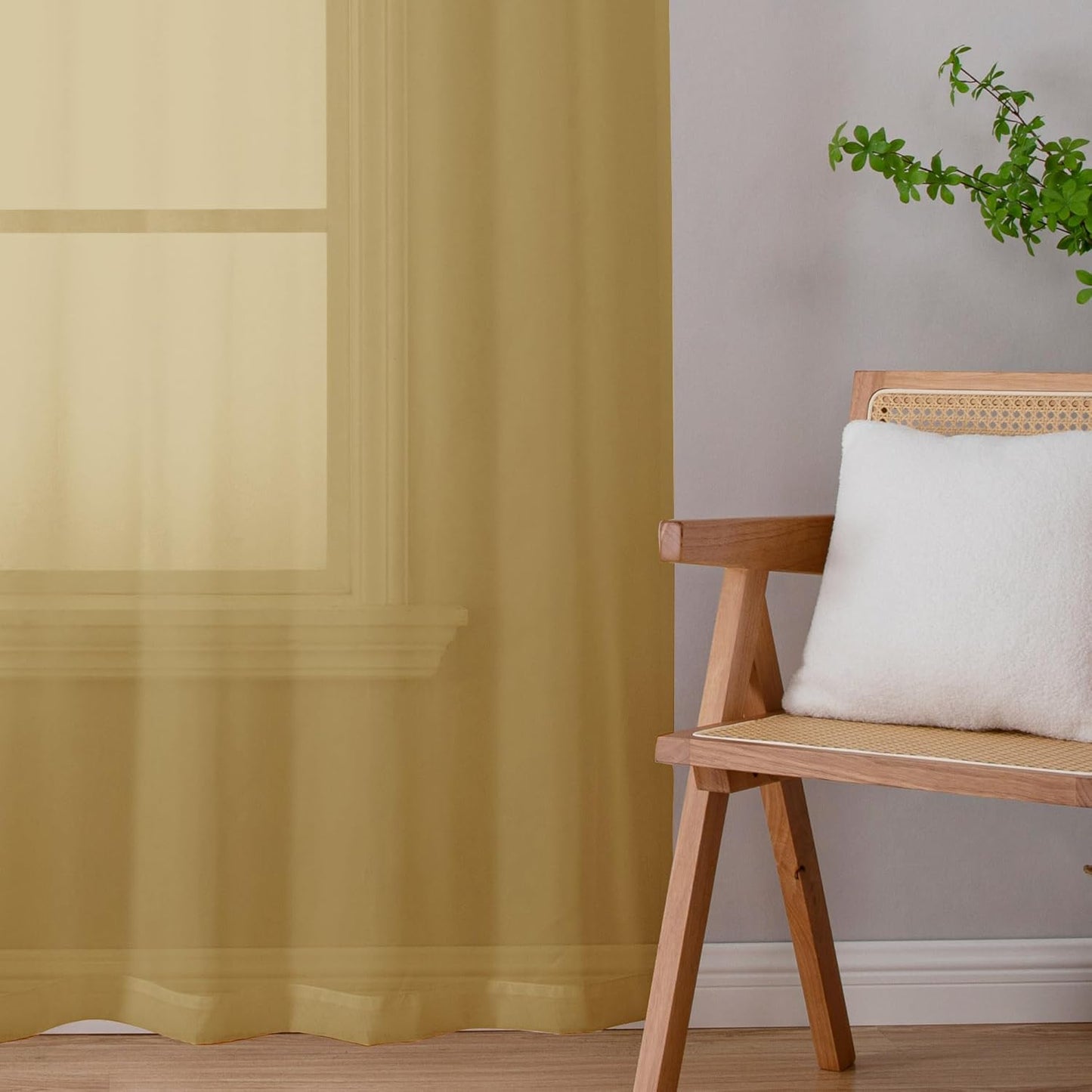 Chyhomenyc Gold Sheer Curtains 96 inches Long 2 Panels, Light Filtering Soft Airy Solid Elegant Voile Window Treatment Drapes for Bedroom Living Room Wedding Party Decor, 42 Wx96 L, 8FT L