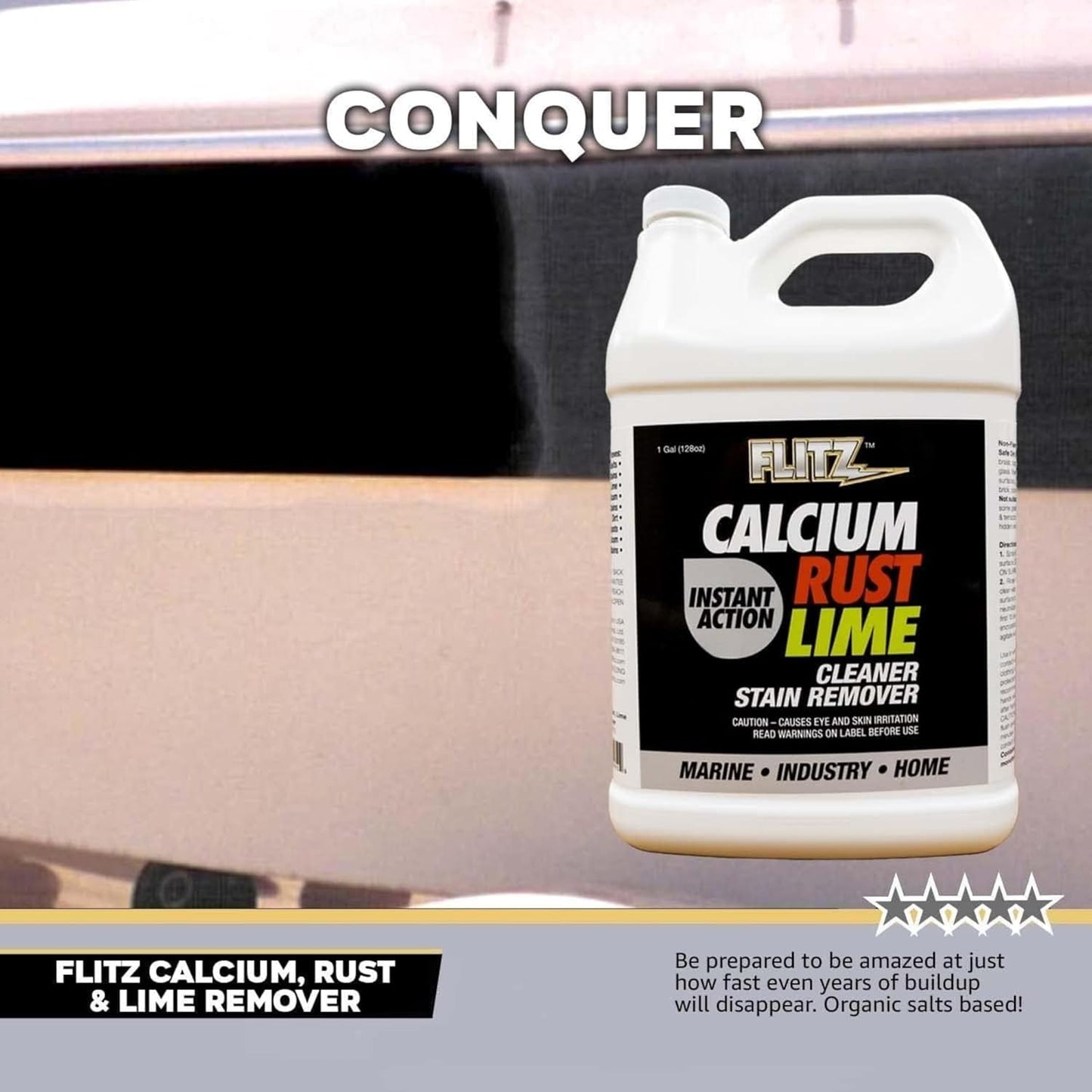 Flitz Calcium, Rust, & Lime Remover - 1 Gallon Bottle of USA-Made Limescale Remover for Toilets, Showers, and More - Powerful Spray that Instantly Eliminates Tarnish, Grease, and Other Grime (1 Pack)