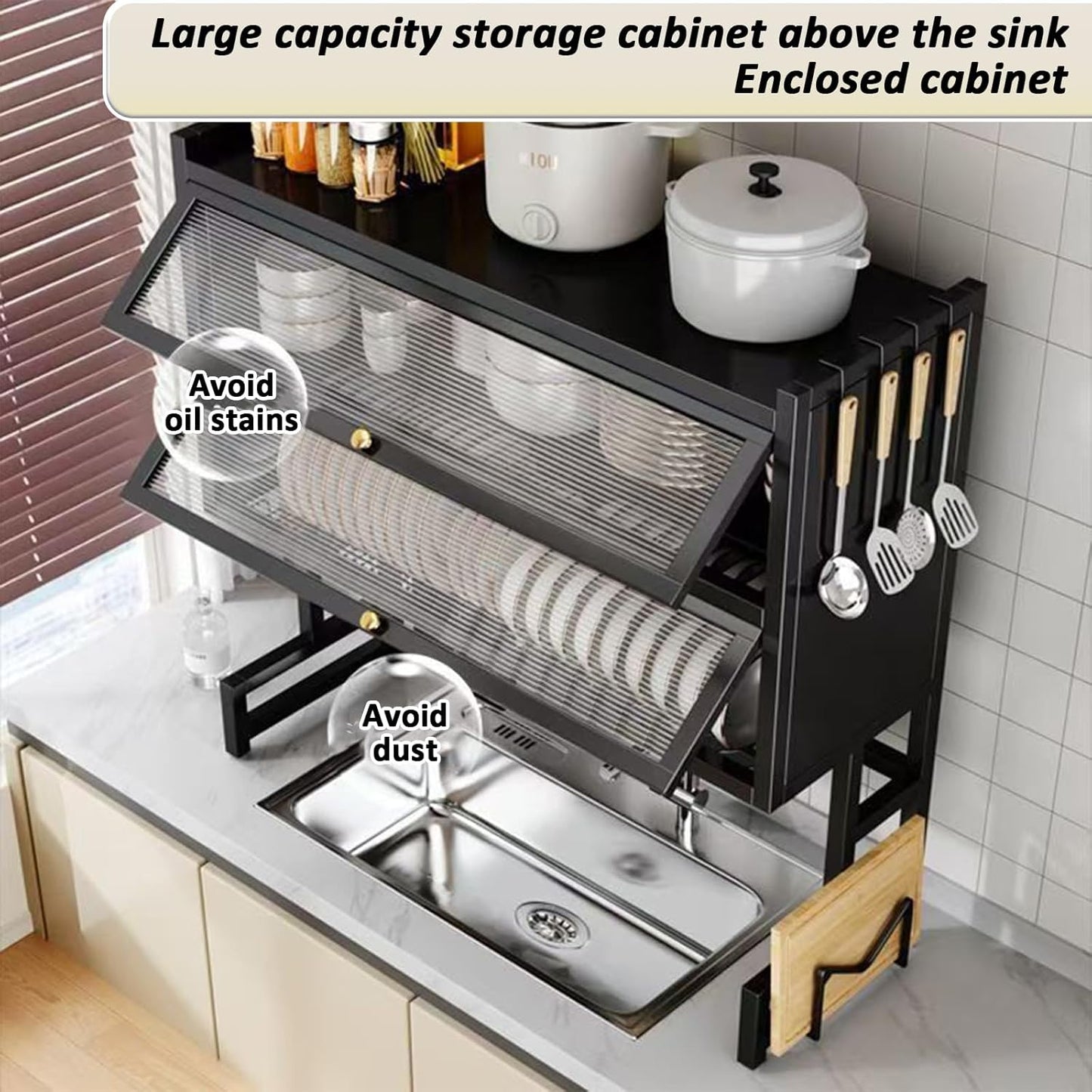 Dish Drying Rack 4 Tiers with Cover, Keep Kitchen Sink Shlef Organized Space-Saving Dish Drying Rack, Large Drying Rack for Dishes, Glasses, Bowls, Cutlery (White, W-25.6)