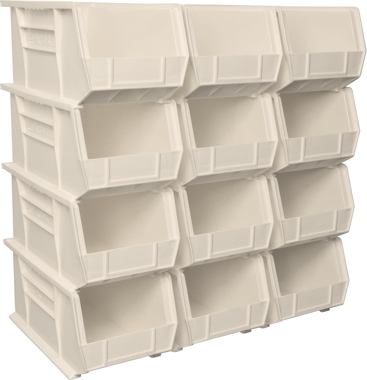 Akro-Mils 30240 AkroBins Plastic Storage Bins, Space-Saving Stackable Bins for Garage, Pantry, Craft Organization, 15" x 8" x 7", Stone, 12-Pack