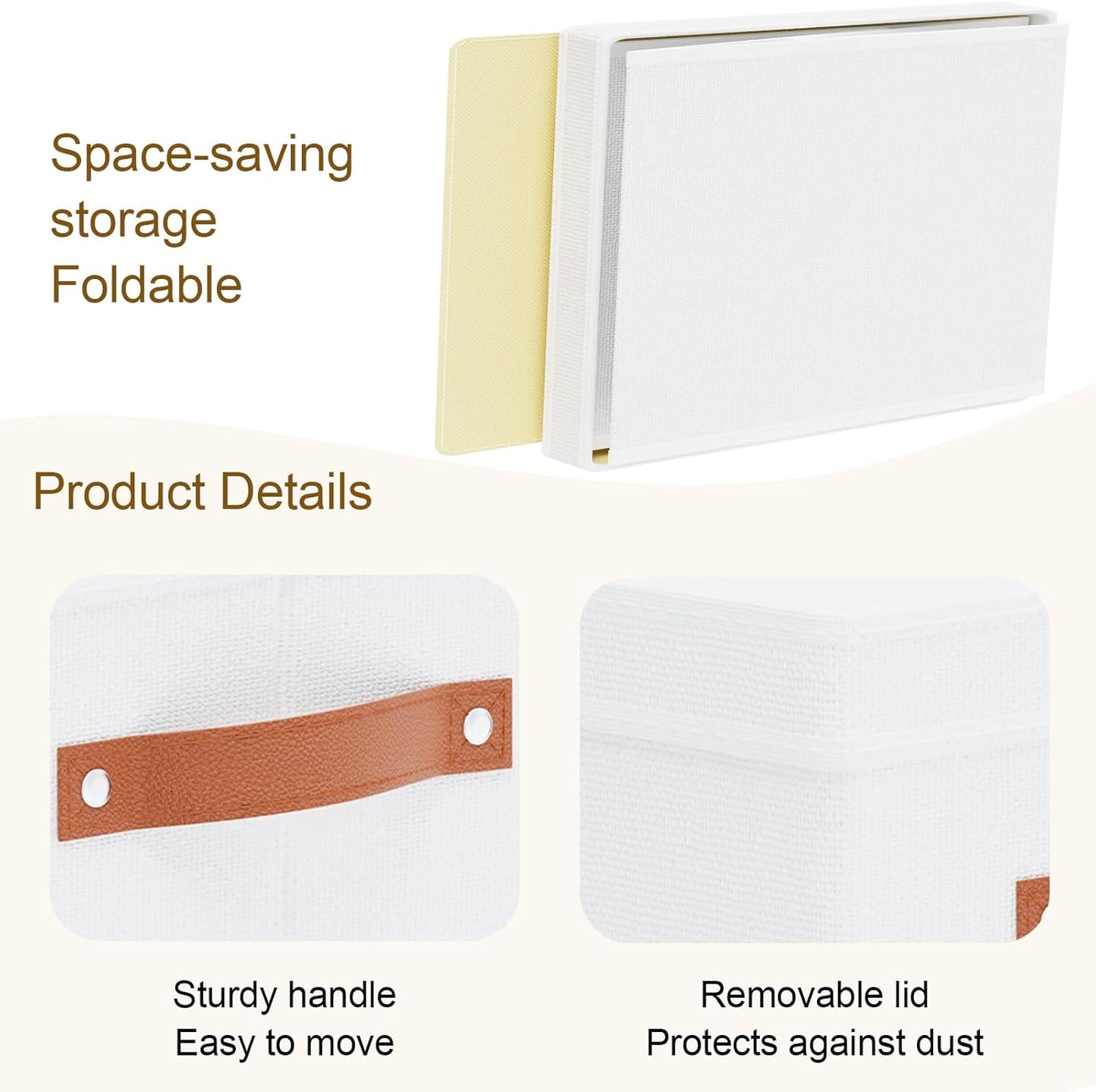 Fabric Storage Bins, Clothes Boxes for Shelves with Lids, 5 Pack Baskets for Organizing with Handles, Decorative Linen Closet Organizers, White, 16.5 x 11.8 x 10.2 Inch