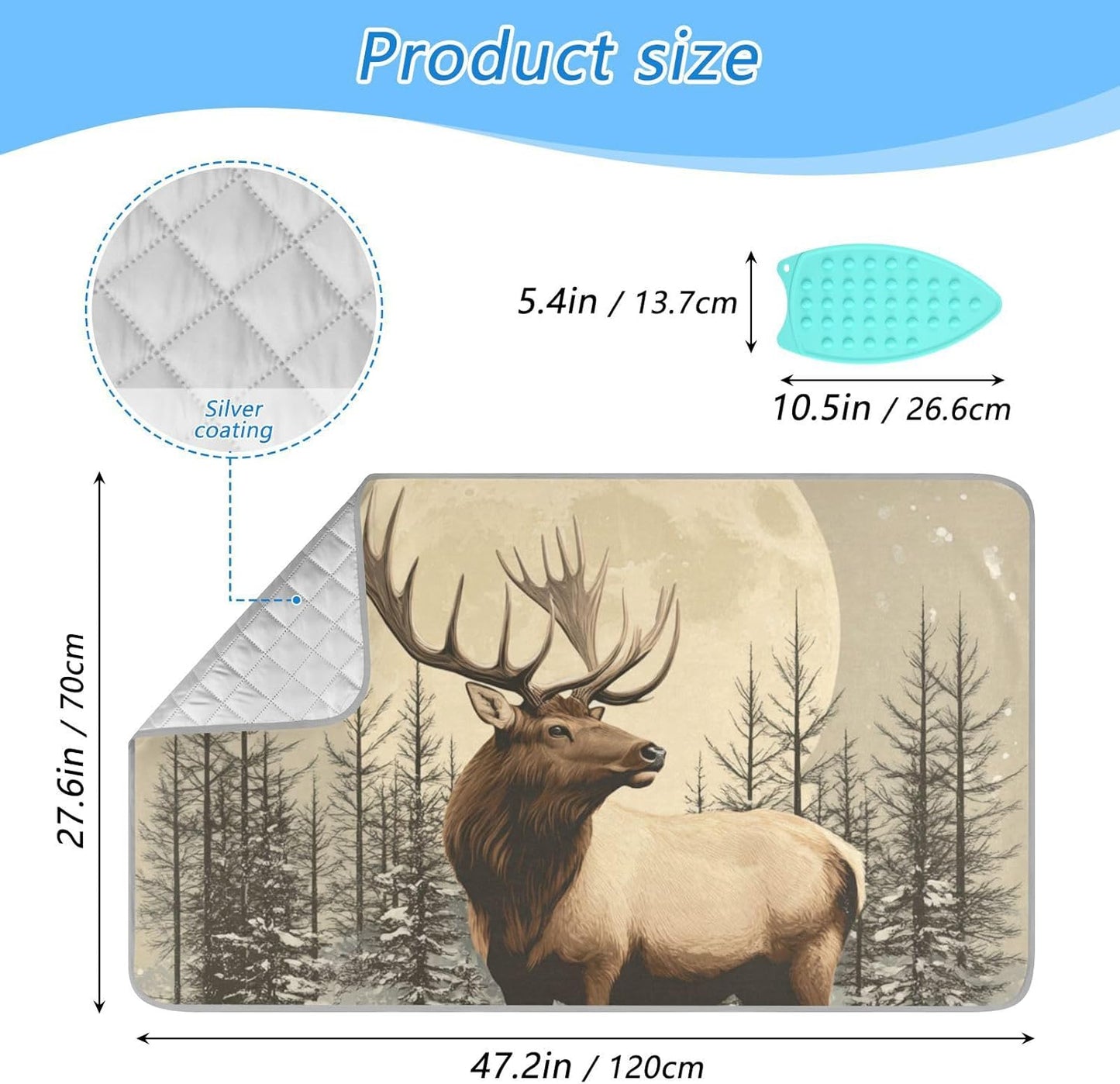 Retro Elk Winter Ironing Mat for Table top Portable Ironing Pad Blanket for Washer Dryer Countertop Travel
