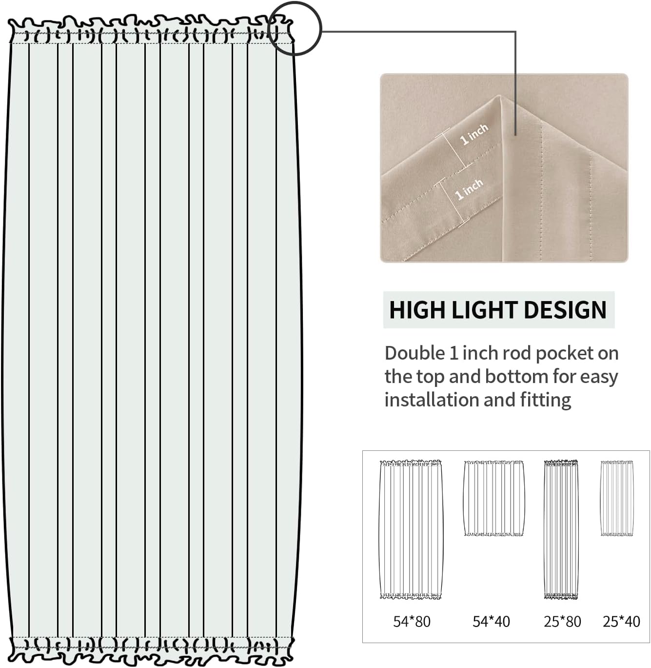 DWCN French Door Curtains – Rod Pocket Thermal Blackout Curtain for Doors with Glass Window, Kitchen and Patio Doors for Privacy, 25 X 80 Inches Long, 1 Curtain Panel with Tieback, Beige