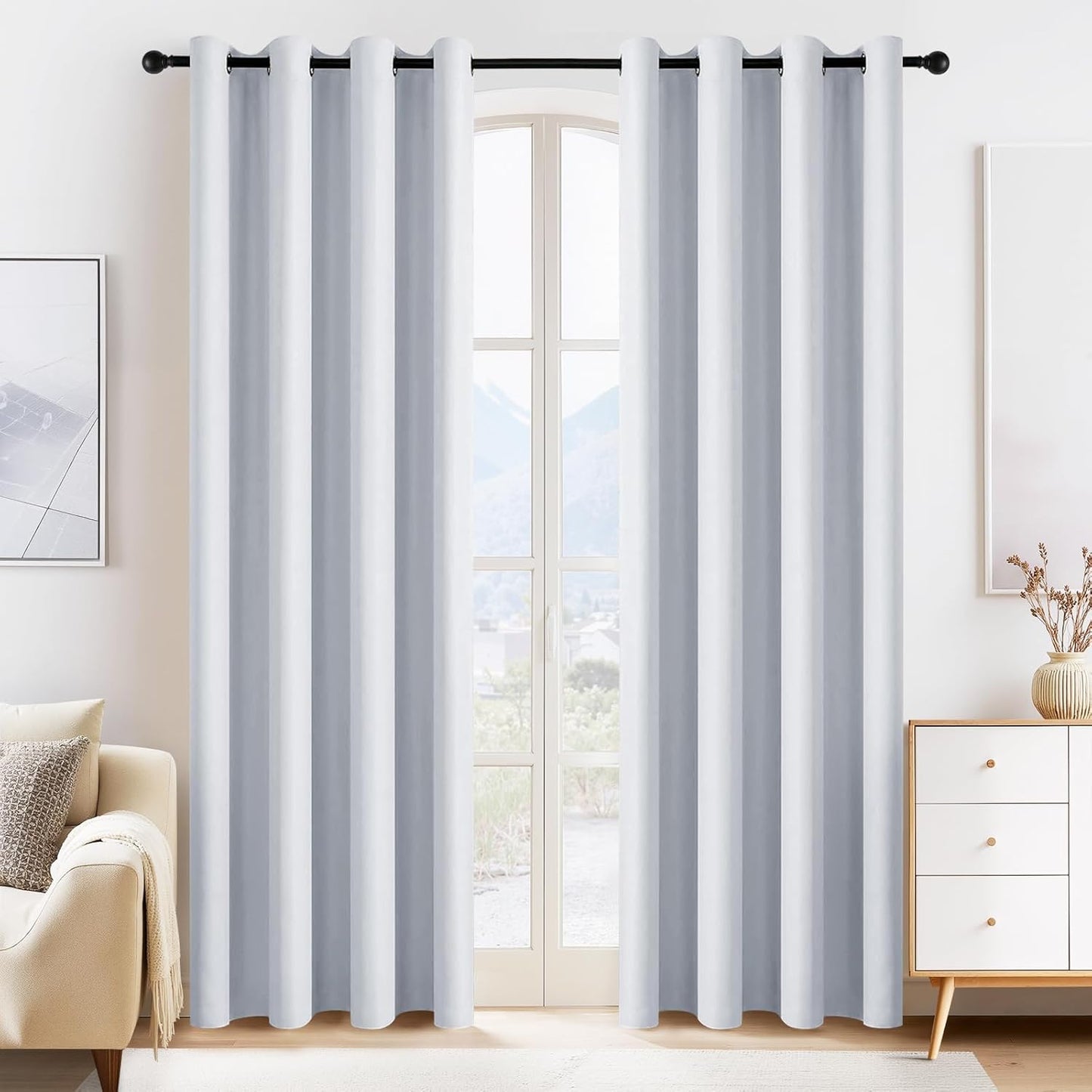 PONY DANCE Greyish White Blackout Curtains for Bedroom 84 Inch Length 2 Panels Set, Privacy Thermal Insulated Room Darkening Grommet Drapes for Living Room Window, W34 x L84 Inch